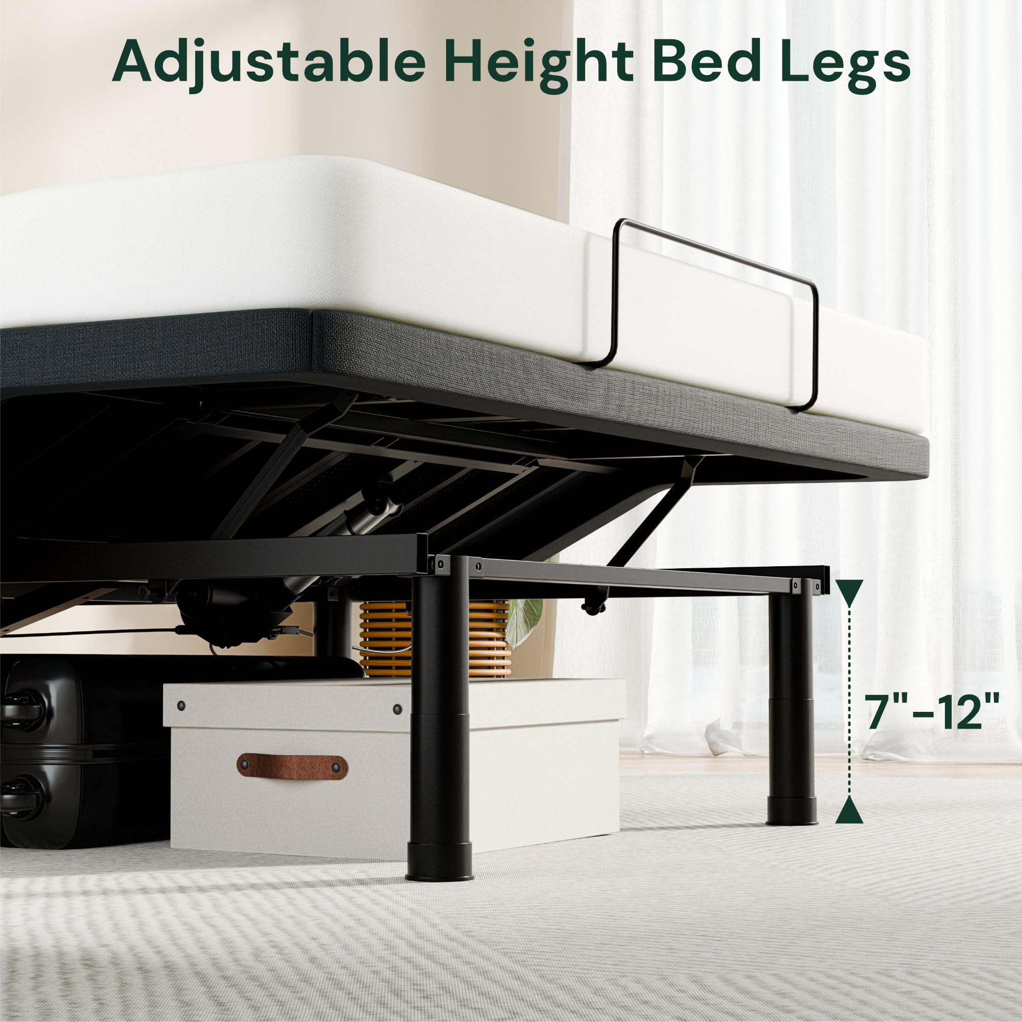 SunsGrove Queen Adjustable Bed Frame with Wired Remote - Electric Base with Independent Head & Foot Incline, 2 Height Options - Easy Assembly for Home, Bedroom, and Healthcare Use