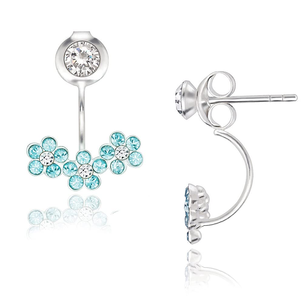 Sterling Silver Crystal Flower Earrings - Single & Triple Flower Design Front Back Stud Earrings for Women, Perfect for Weddings, Parties & Everyday Wear