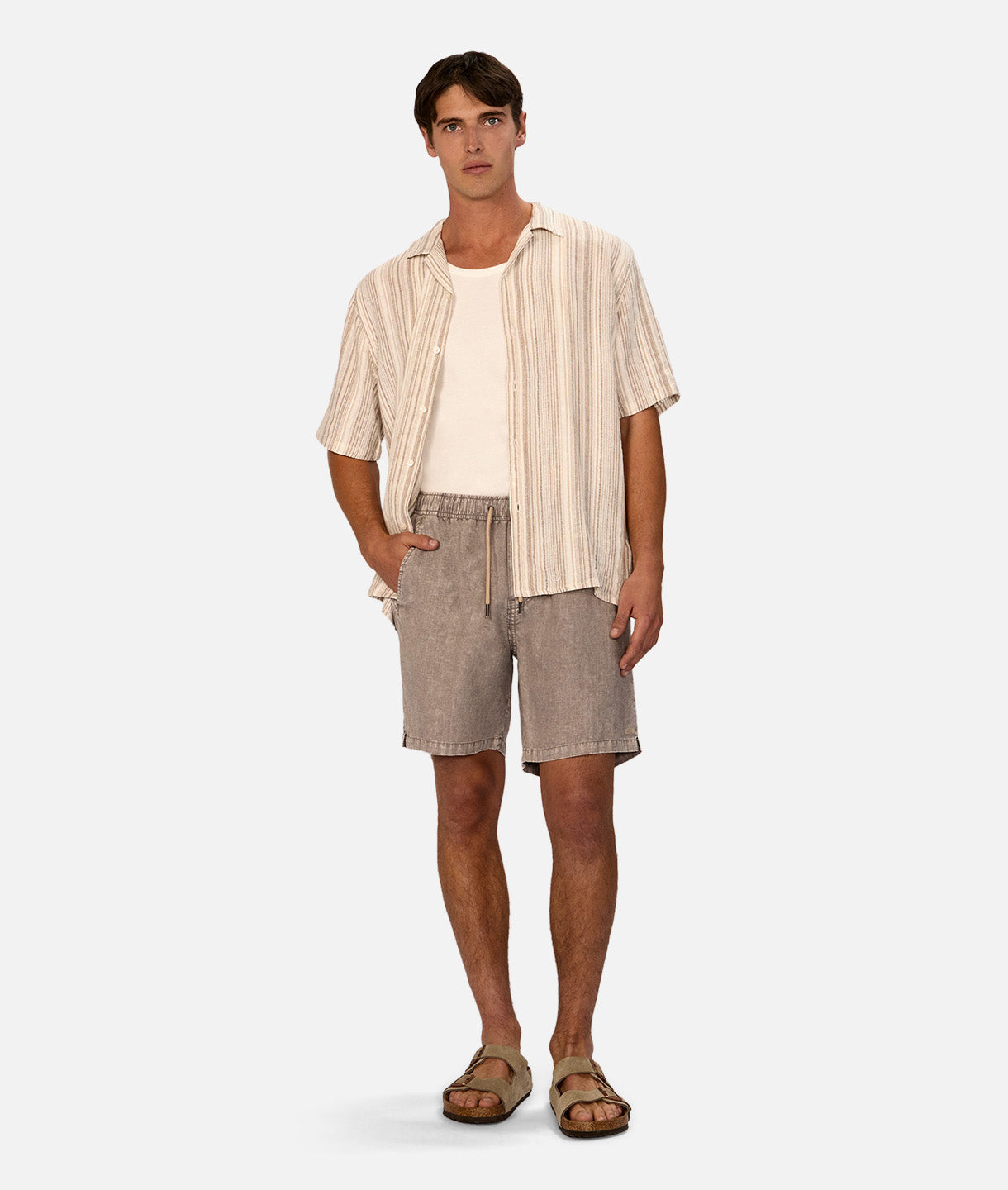 Stefano Linen Short Sleeve Shirt for Men - Lightweight & Breathable Brown Multi Checkered Pattern - Perfect for Summer, Casual Wear & Beach Vacation
