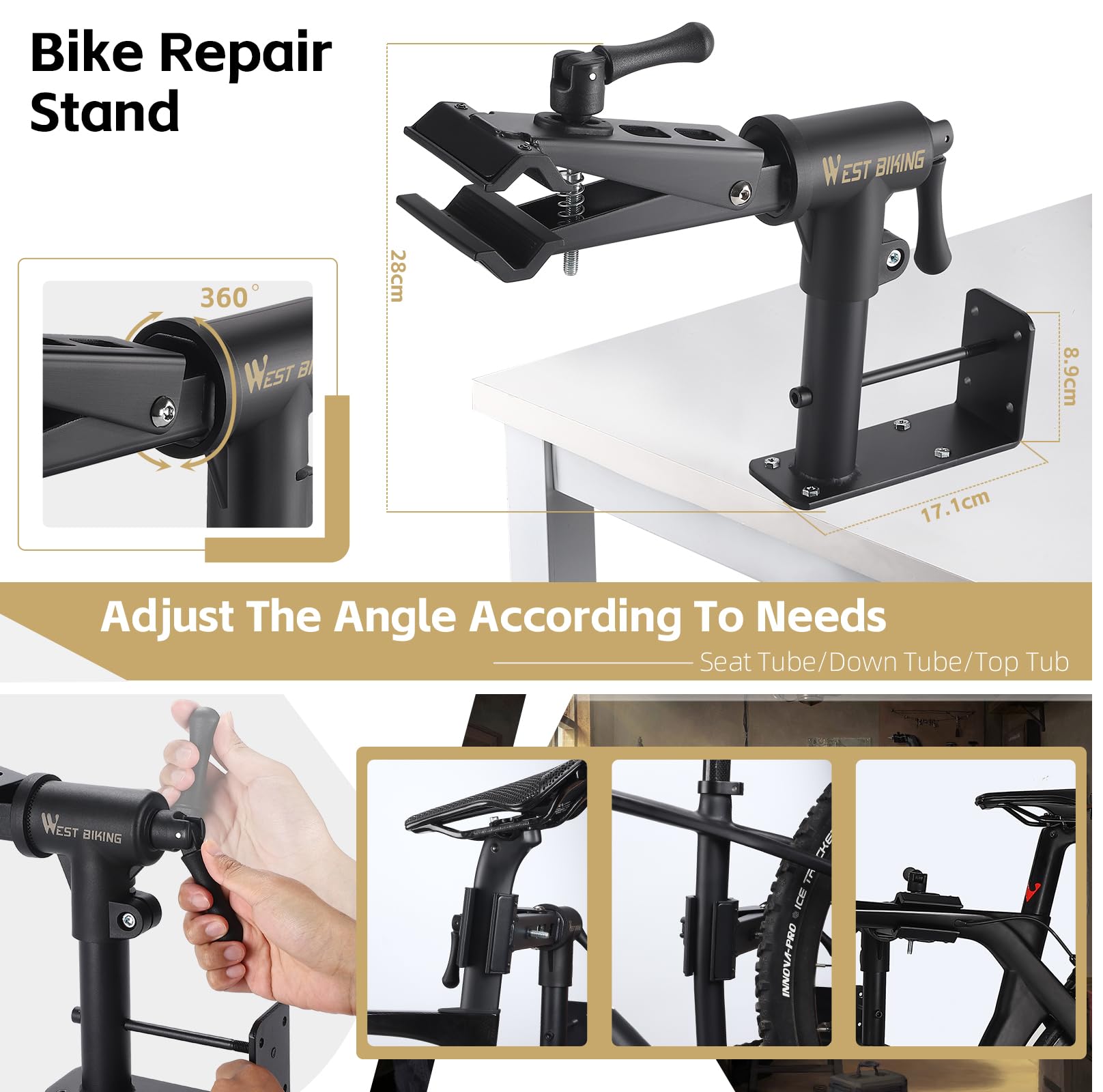 **Heavy-Duty Adjustable Bike Repair Stand for Road & Mountain Bikes – Supports Up to 88lbs – Stable Bike Maintenance Stand with Tool Storage – Perfect for Home Garage & Professional Bike Shops**