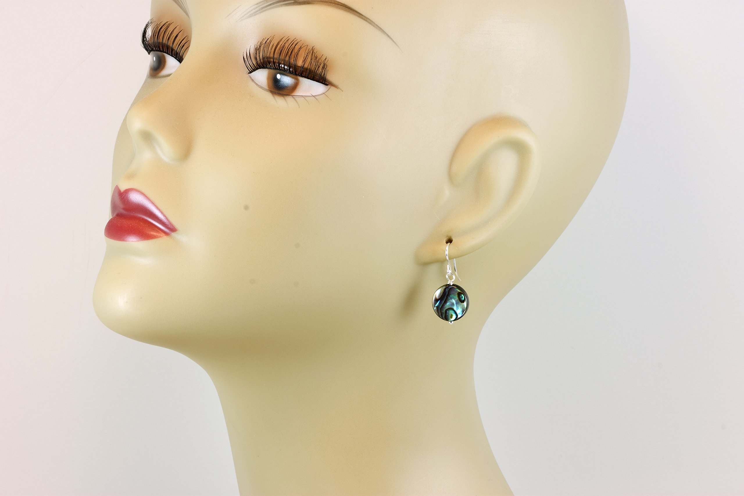 Abalone Mother of Pearl Earrings - Round Small MOP Peacock Blue Dangle Earrings for Women | Everyday Wear, Gift Idea, Wedding & Party Jewelry