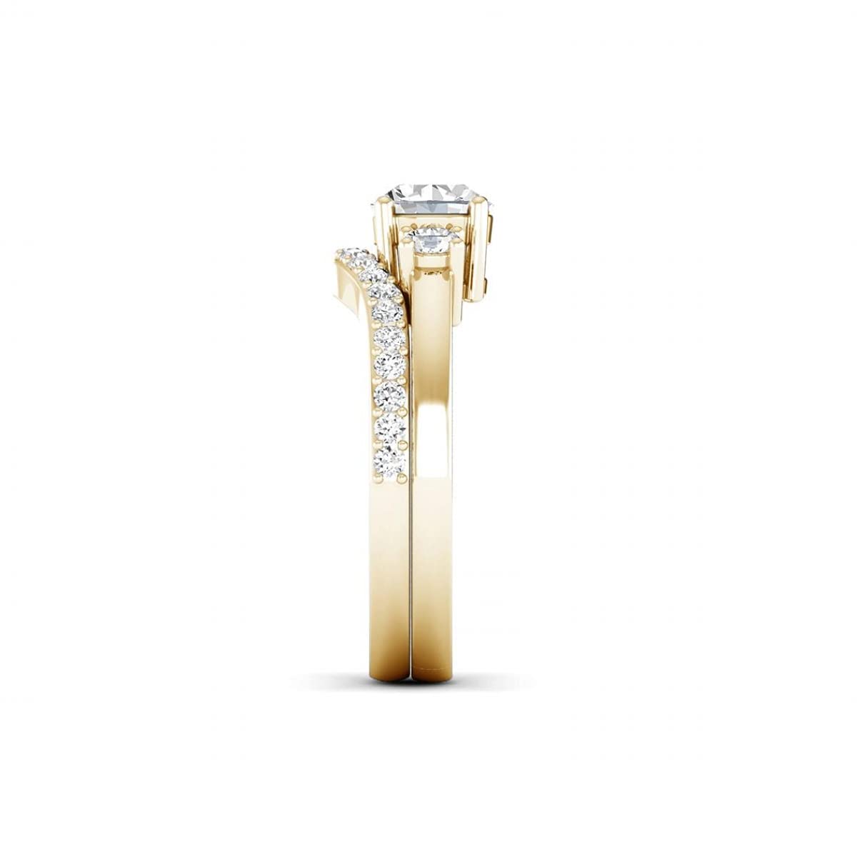 14K Gold 0.84 Carat Diamond Engagement Ring Set - 3 Stone Bridal Ring with 0.33ct Round Solitaire & Pave Wedding Band (HI Color, I1-2 Clarity) | Perfect for Proposals, Anniversaries & Special Occasions