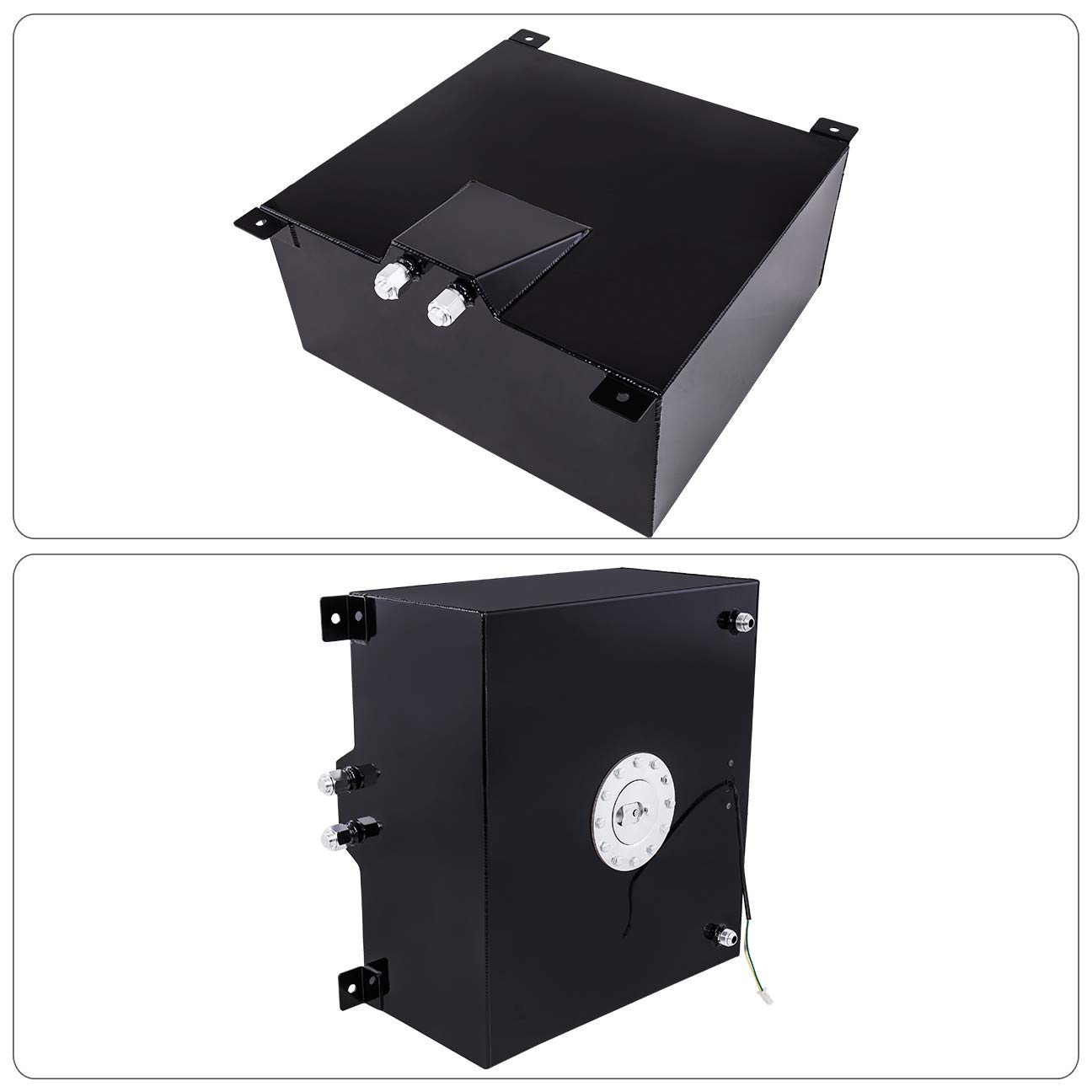 50L/13Gal Black Aluminum Fuel Cell Tank with Chrome Cap & Braided Nylon Oil Line - Universal Upgrade Replacement for Cars, Trucks & Off-Road Vehicles - High Performance Fuel Storage Solution for Racing, Tuning & Automotive Applications