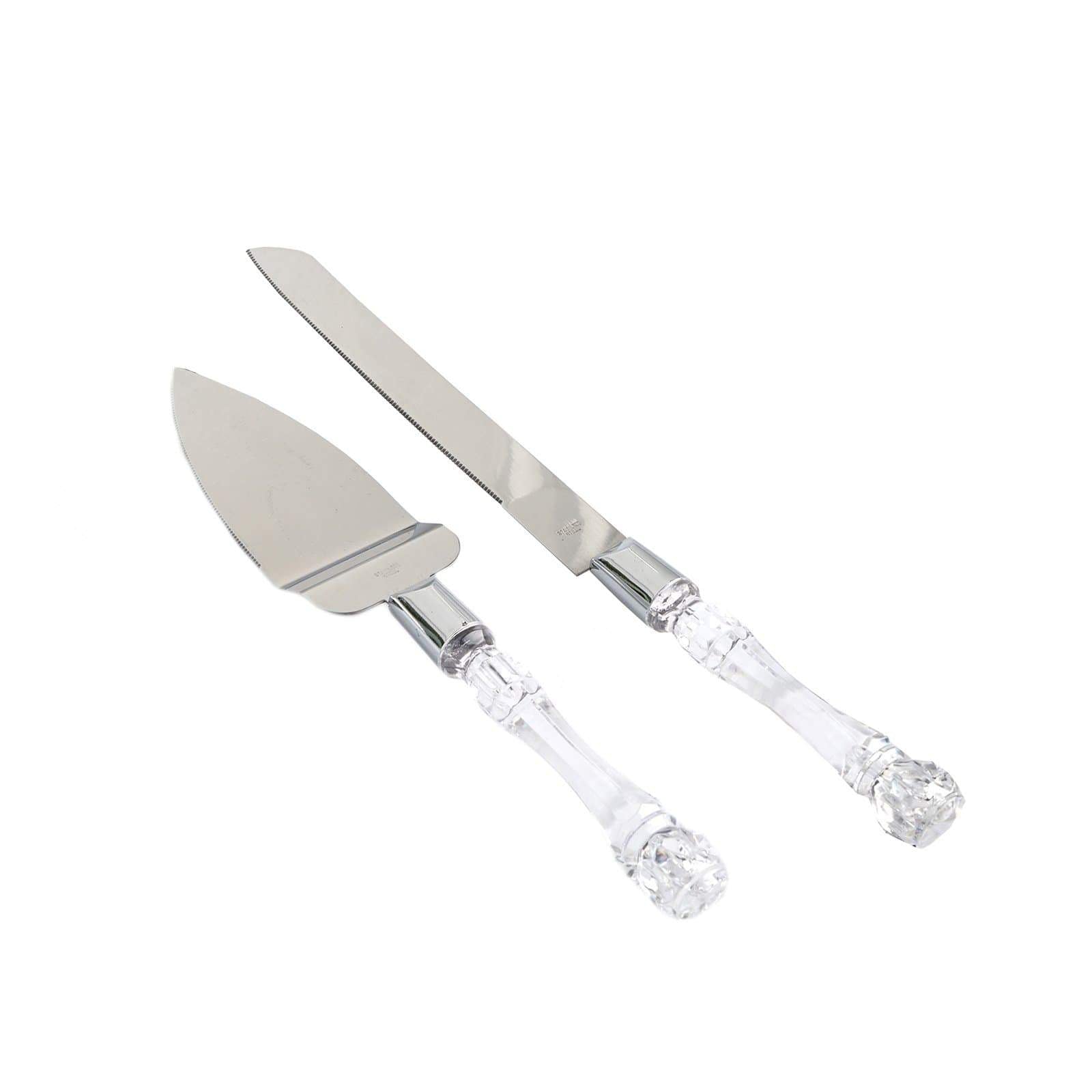 Premium Silver Cake Knife and Server Set with Crystal Handles - Elegant Dessert Serving for Weddings, Parties & Special Occasions