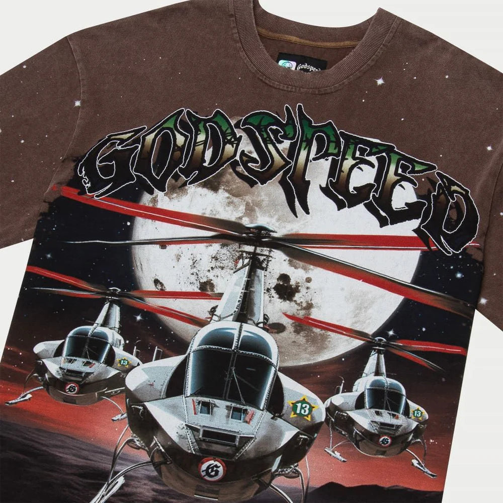 GODSPEED Air Strike Graphic T-Shirt for Men - Comfortable Cotton Tee in Brown | Casual Wear, Street Style & Everyday Outfits