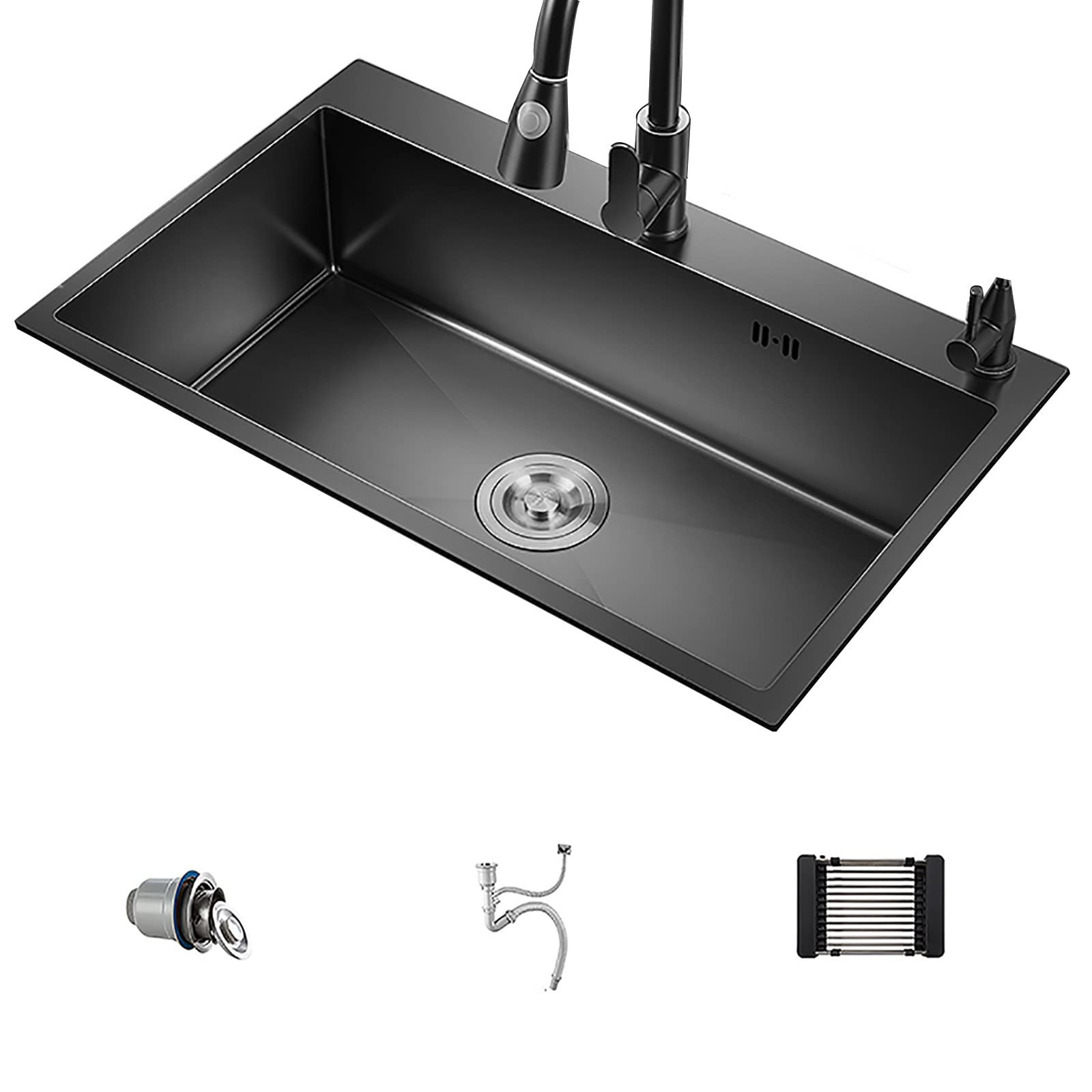 Premium 27-inch Stainless Steel Single Bowl Kitchen Sink - Topmount/Undermount Handmade Rectangle Sink with Drain Tray & Prep Station (24