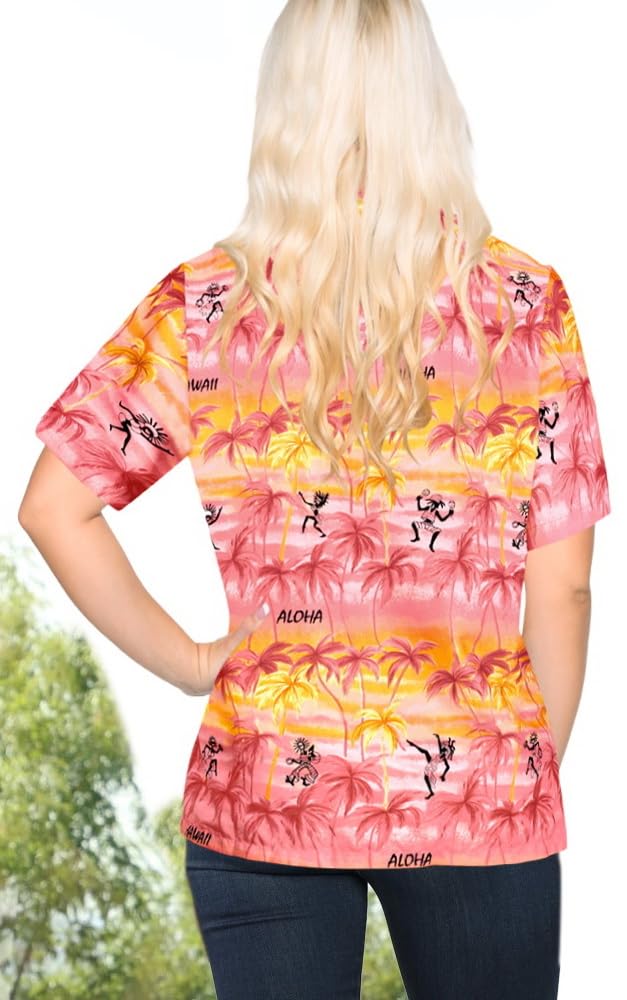 LA LEELA Women's Short Sleeve Hawaiian Blouse - Floral Print Beach Shirt for Summer Vacation, Pool Party & Tropical Getaway