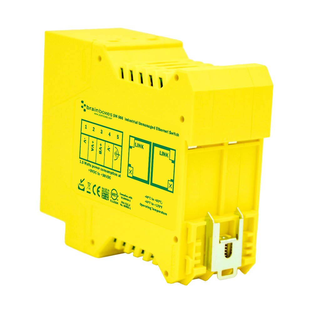 8-Port Industrial Unmanaged Ethernet Switch - Brainboxes | High-Speed Network Connectivity for Factory Automation & Smart Home Systems