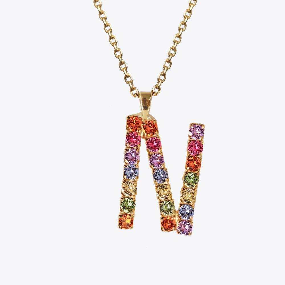 Personalized Letter Necklace for Women - Custom Initial Pendant with Rainbow Charm | Perfect for Birthdays, Anniversaries & Everyday Layering Jewelry