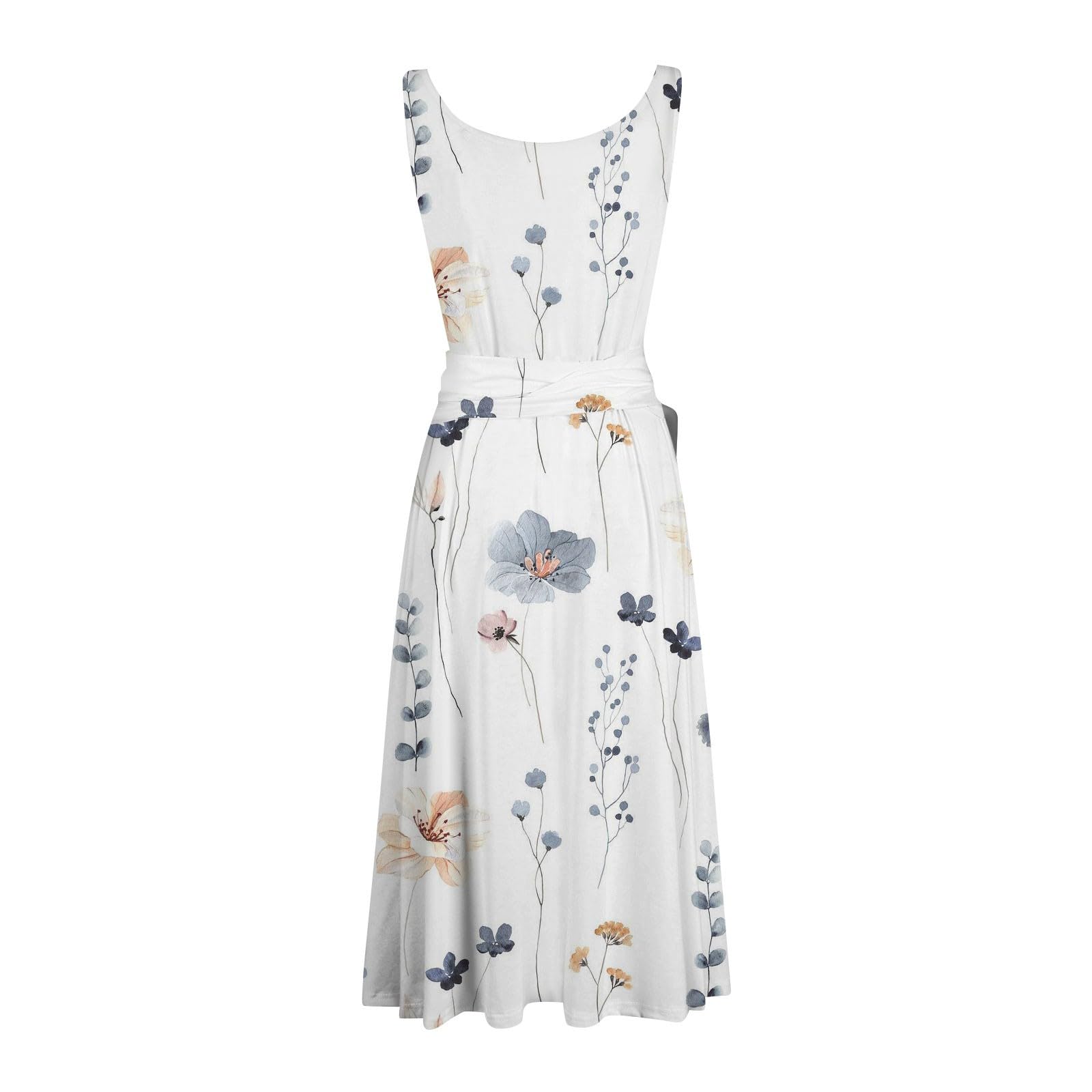 2024 Women's Summer Dresses - Floral Print Casual Sleeveless Waist Tie Long Dress with Pockets | Perfect for Beach Vacation, Outdoor Parties & Date Nights
