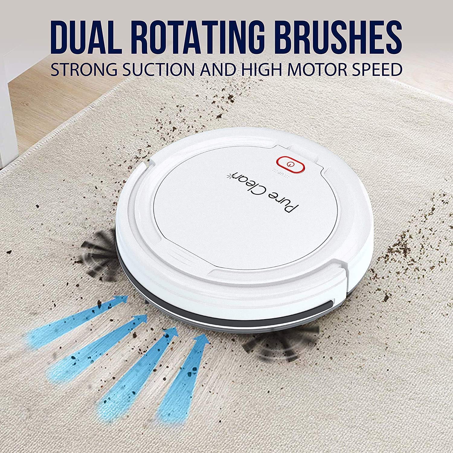 PURE CLEAN Smart Automatic Robot Vacuum Cleaner with Self-Programmed Navigation - Slim, Rechargeable Robotic Vacuum for Carpets, Hardwood, Tile & Linoleum Floors - Anti-Fall Sensors - Ideal for Pet Hair, Daily Home Cleaning & Office Use - Model PUCRC25PLUS.5