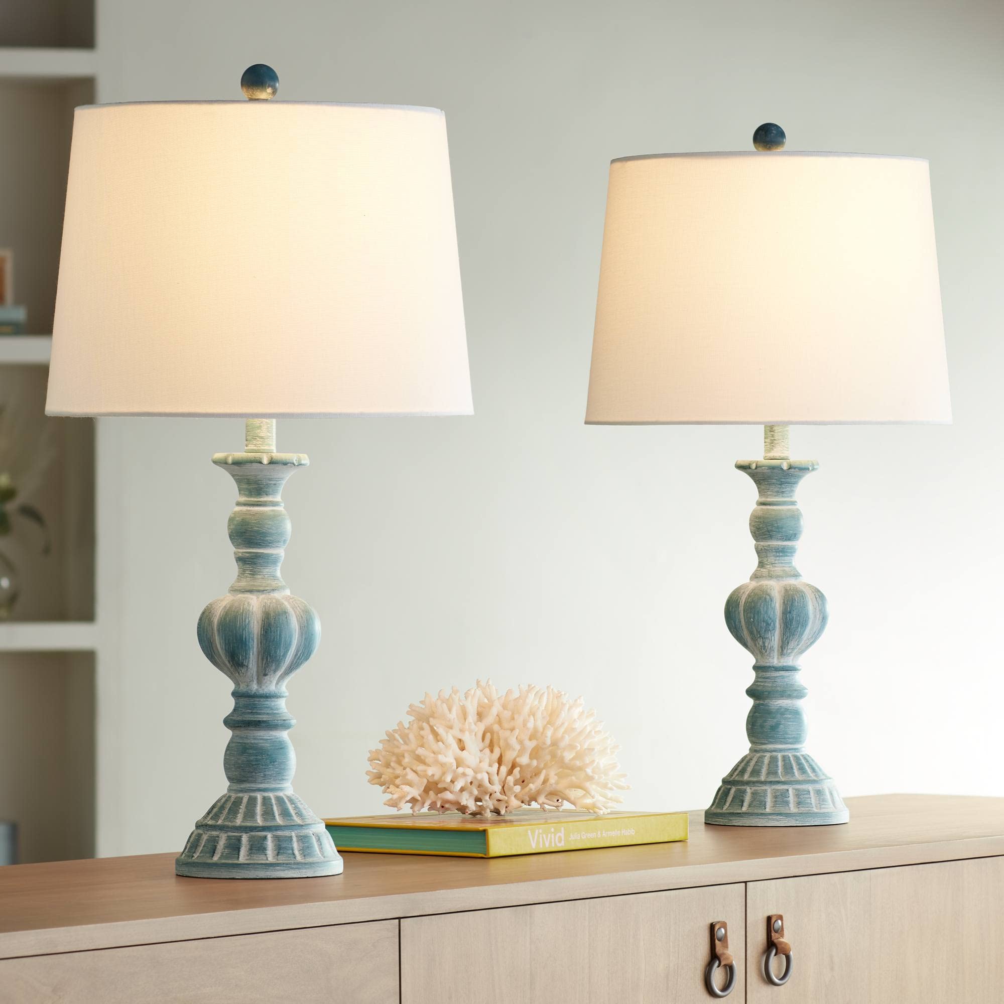 Regency Hill Tanya Coastal Vintage Table Lamps Set of 2 - 26.5