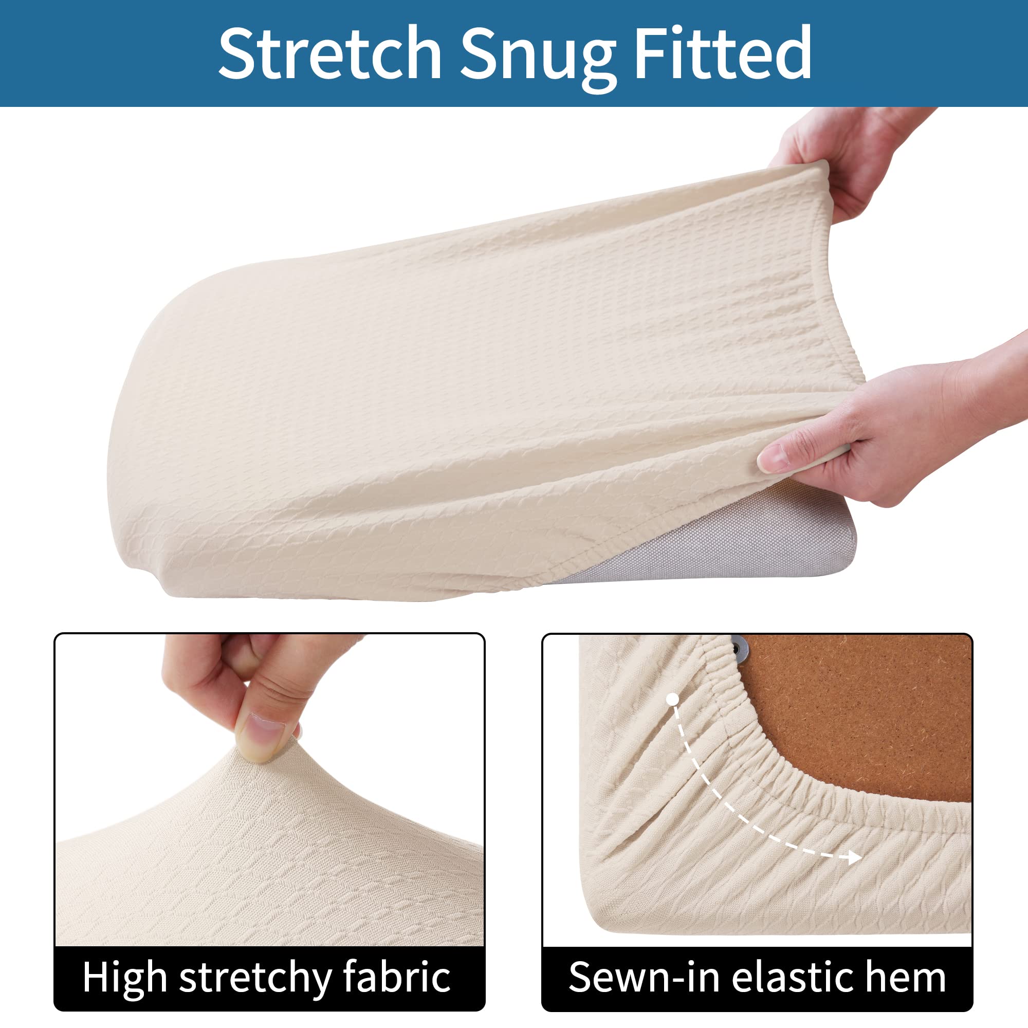 Smiry Stretch Jacquard Dining Chair Covers Set of 6 - Washable & Removable Slipcovers for Dining Room Chairs - Beige Seat Protectors - Perfect for Home, Restaurant, and Office Use