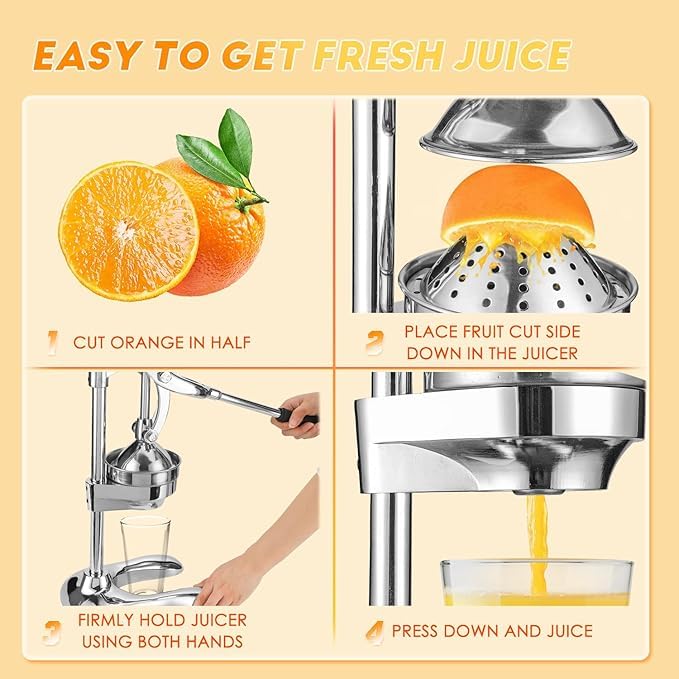 ONTRIP Stainless Steel Manual Citrus Juicer - Professional Orange Lemon Squeezer, Hand Press Juice Maker for Pomegranate & Fruits - Perfect for Fresh Juice Bars, Home Kitchens & Healthy Breakfasts