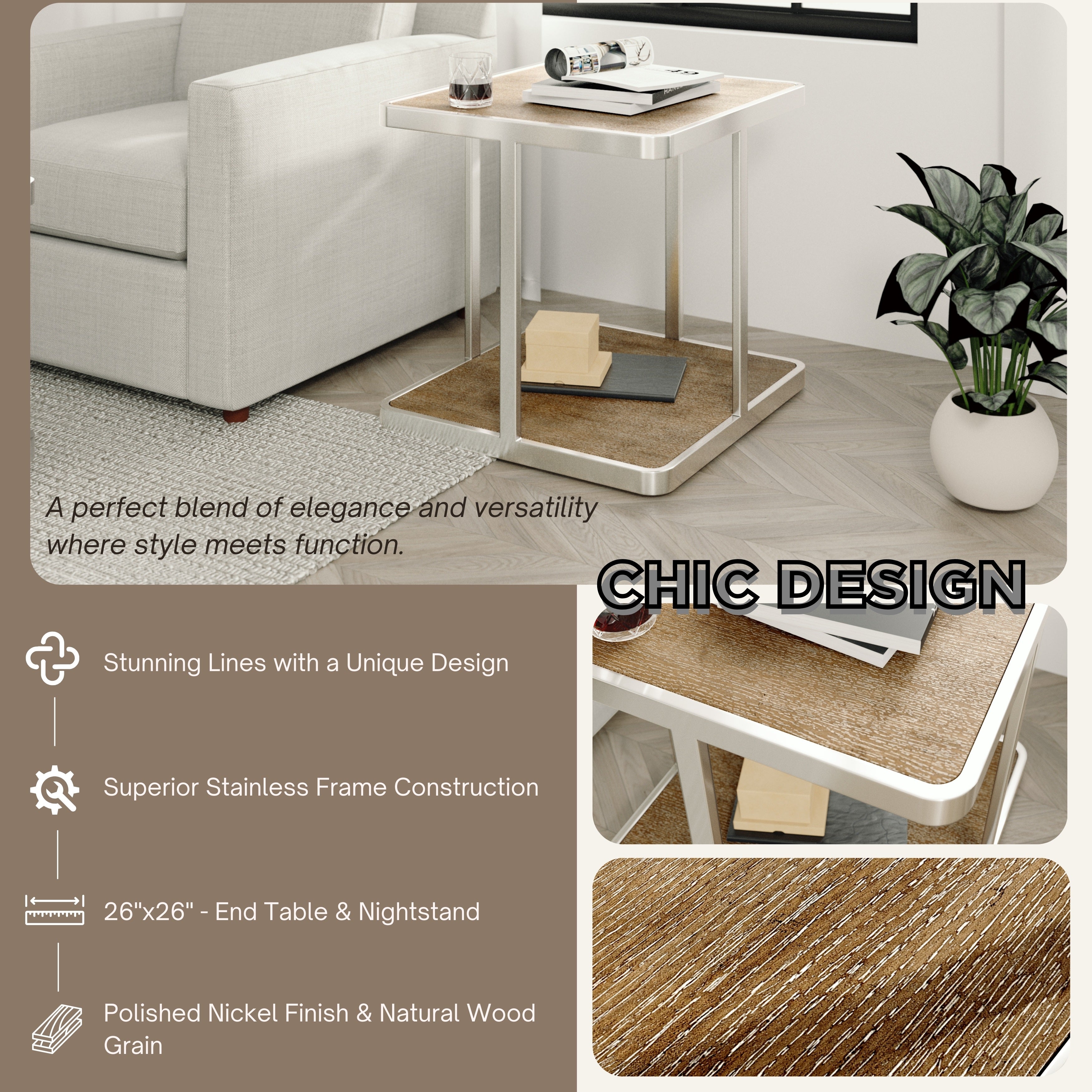 Roundhill Furniture Allan Contemporary Square End Table - Modern Nightstand in Brown for Living Room & Bedroom Decor
