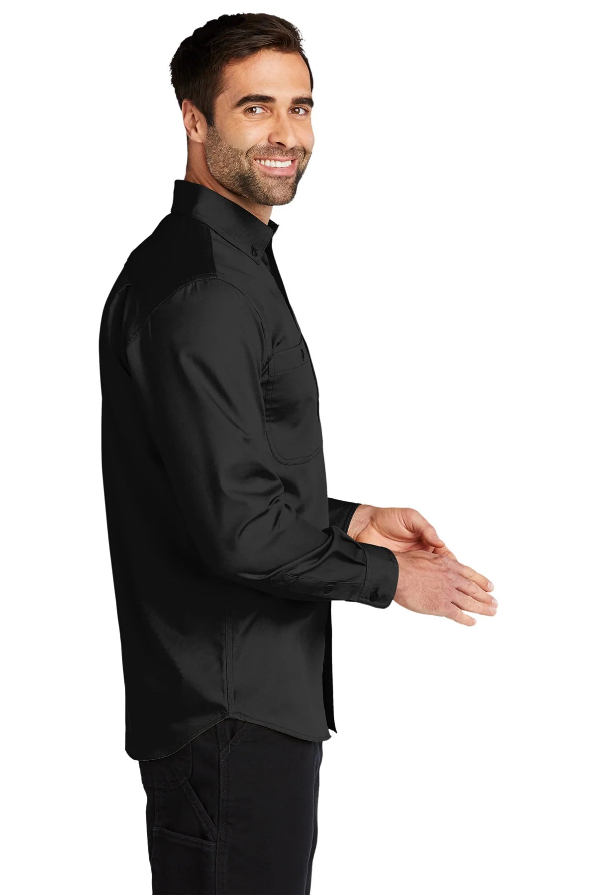 Carhartt Rugged Series Long Sleeve Work Shirts for Men - Durable Black Cotton Shirt for Construction, Farming & Outdoor Work