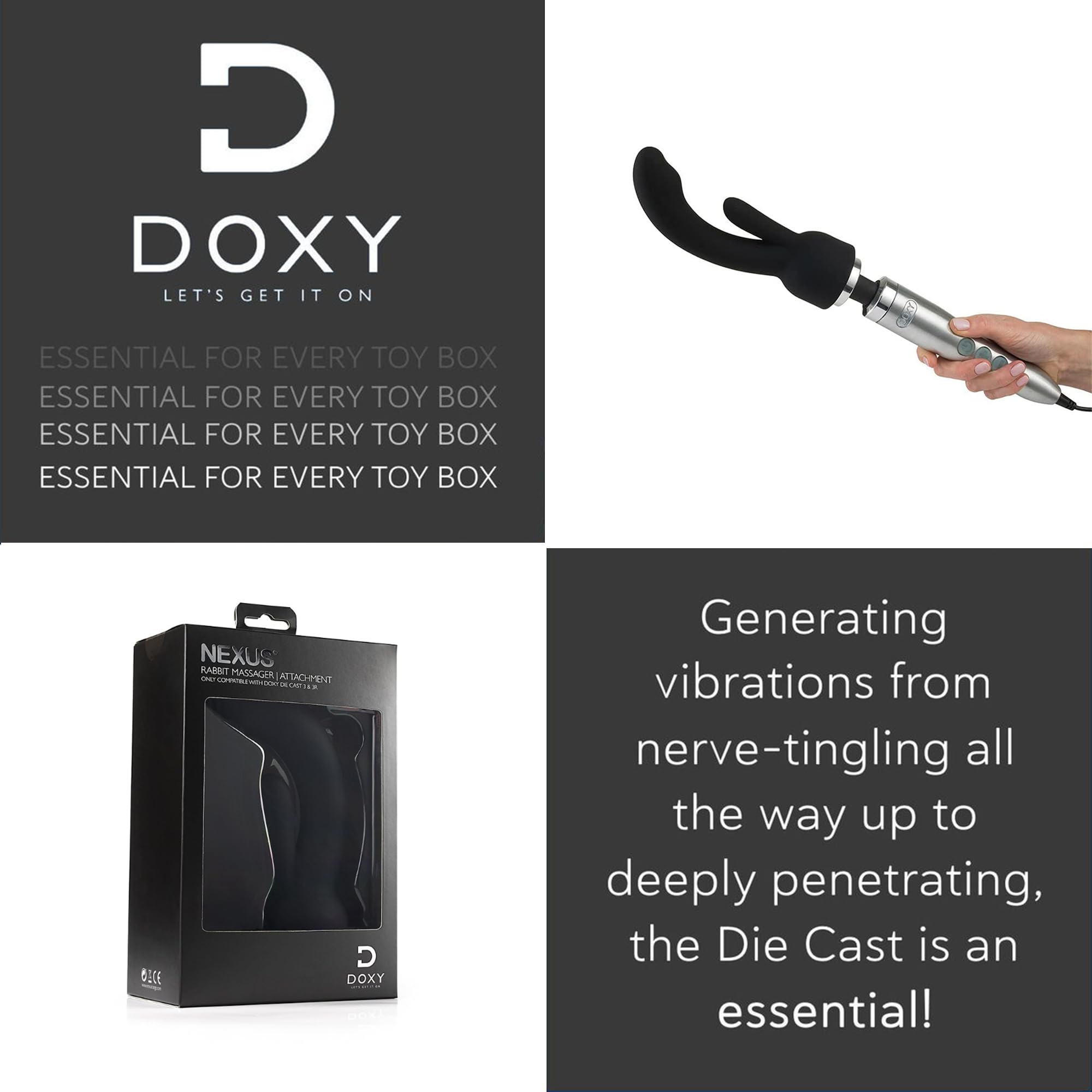 Doxy Number 3 Rabbit Vibrator Attachment - 14cm Long Silicone Massager Head with Thread Lock Screw for Wand Massagers - Perfect for Couples Play & G-Spot Stimulation