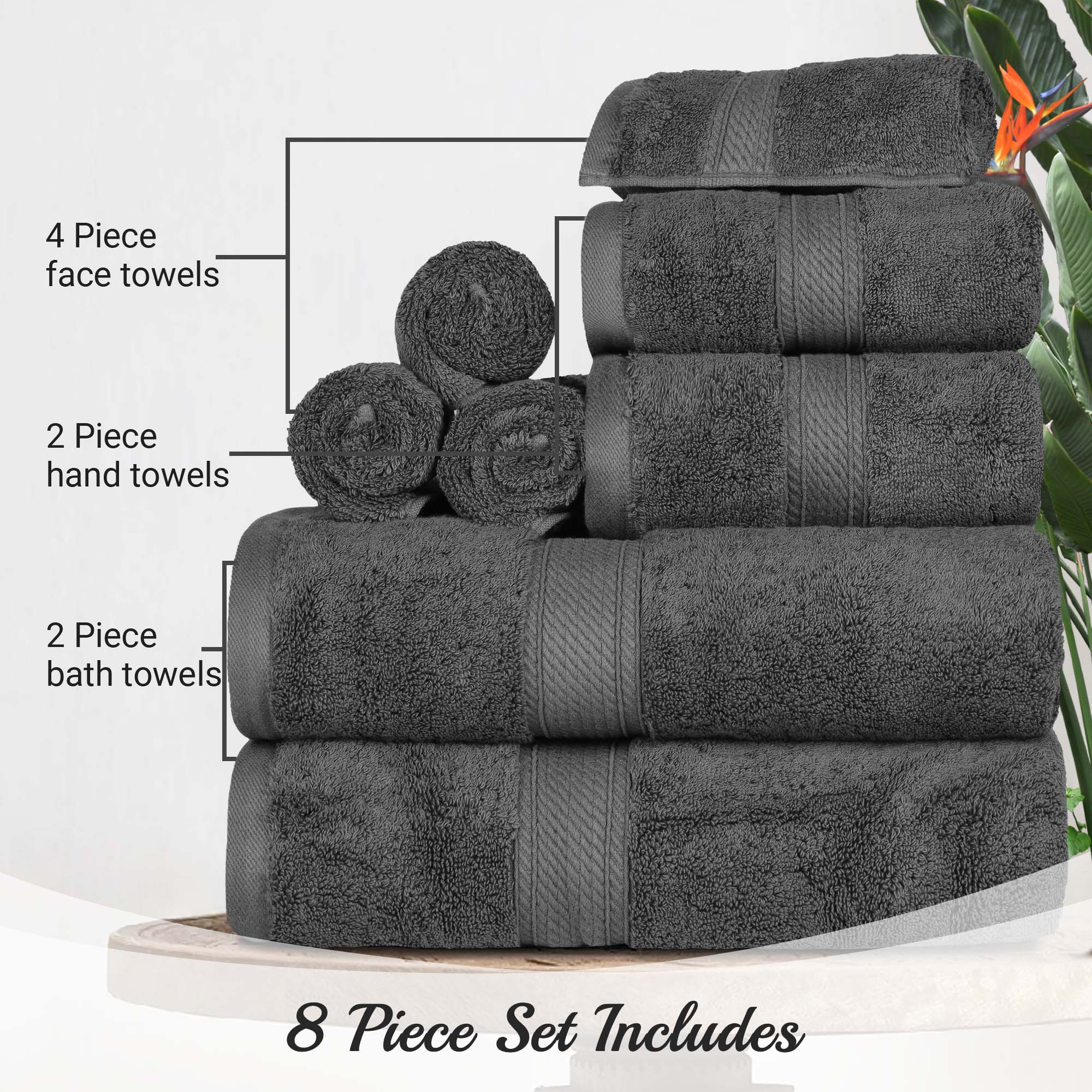 Premium 8-Piece Egyptian Cotton Towel Set - Ultra Soft, Heavyweight & Plush for Bath, Spa & Luxury Home Decor
