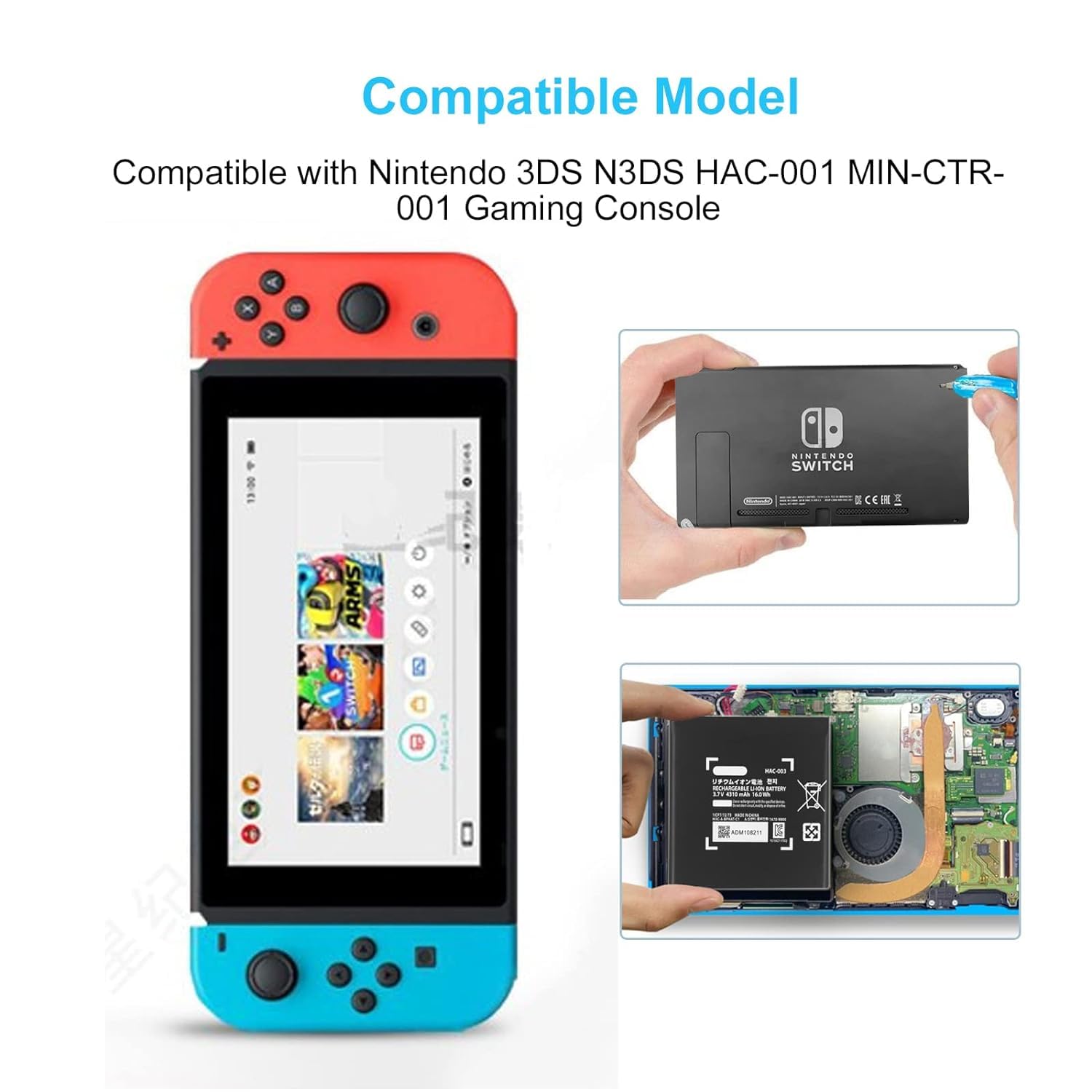 Original Title: FLSTOR HAC-003 Akku Ersatz für Nintendo Switch 2017 Console Game Console Handhold HAC-001 4310mAh HAC-003 Akku Reparatur Kit   Optimized Title: **FLSTOR HAC-003 Replacement Battery for Nintendo Switch 2017 Console - 4310mAh High-Capacity Battery Repair Kit - Compatible with HAC-001 & HAC-003 - Perfect for Gaming On-the-Go & Extended Play Sessions**