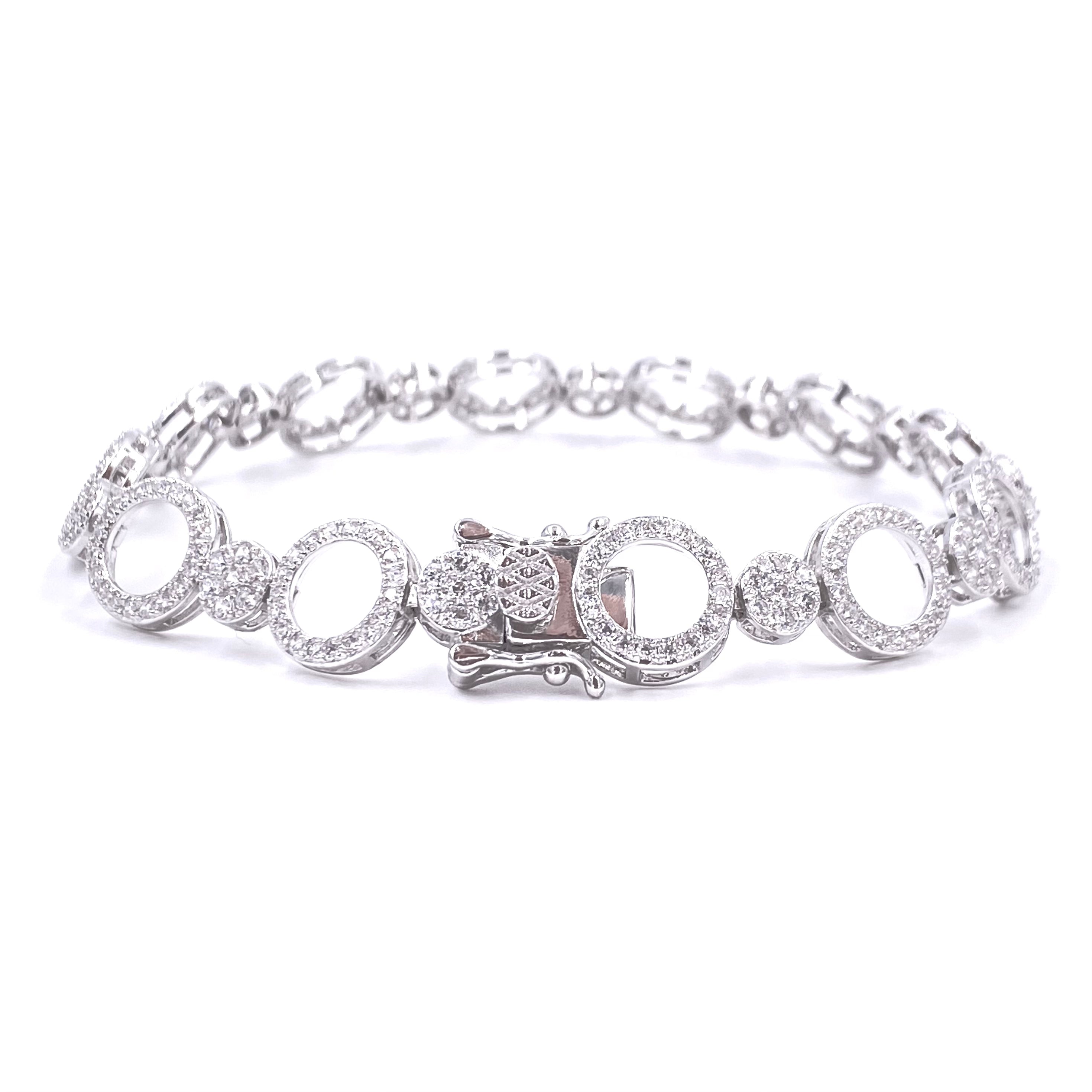 Sterling Silver CZ Tennis Bracelet with Open Circle Design - Elegant Jewelry for Women, Perfect for Parties, Weddings & Everyday Wear
