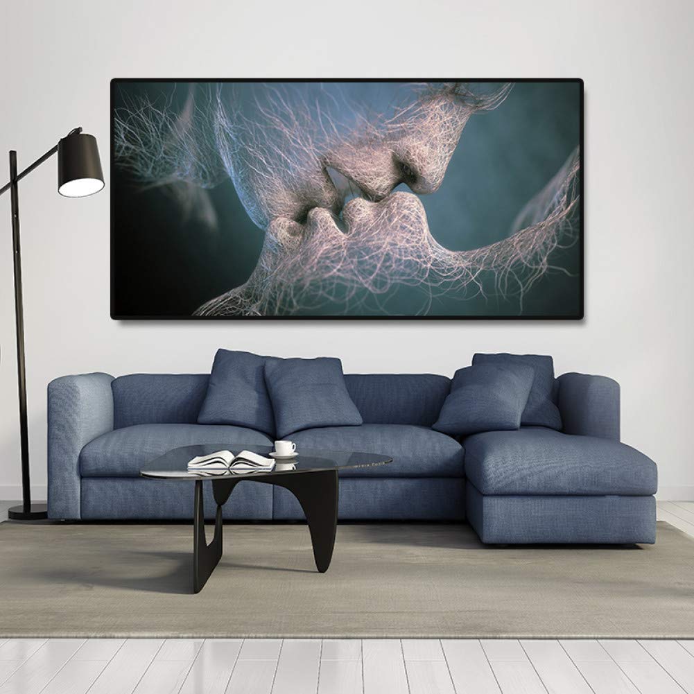 GUDOJK Abstract Kissing Couple Canvas Wall Art - Modern Home Decor Painting for Living Room, Bedroom & Office | Ready-to-Hang Wall Decor Print
