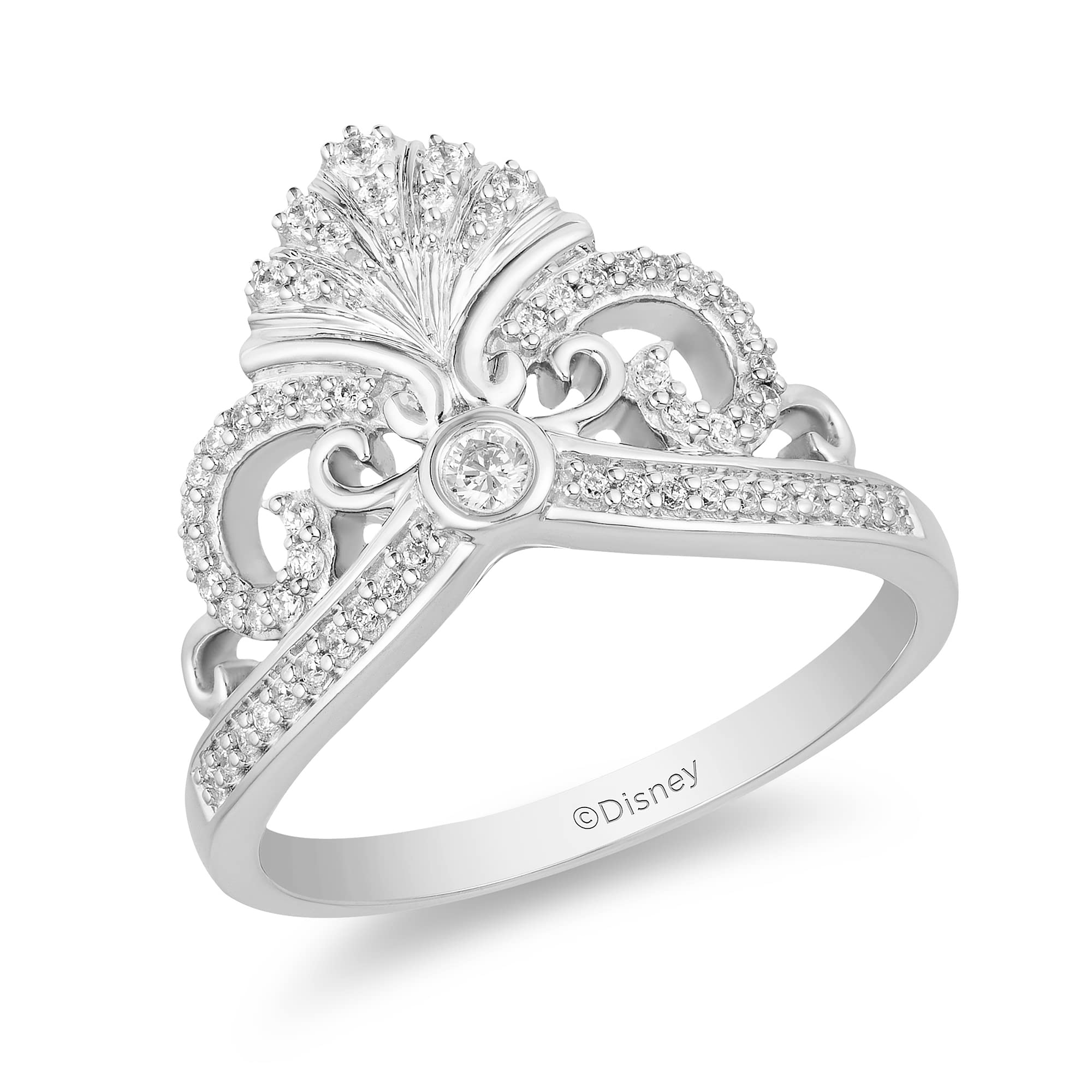 Enchanted Disney Ariel Shell Tiara Ring - Sterling Silver with 1/5 Cttw Diamonds | Disney Princess Jewelry Gift for Women & Girls | Perfect for Cosplay, Birthday & Special Occasions