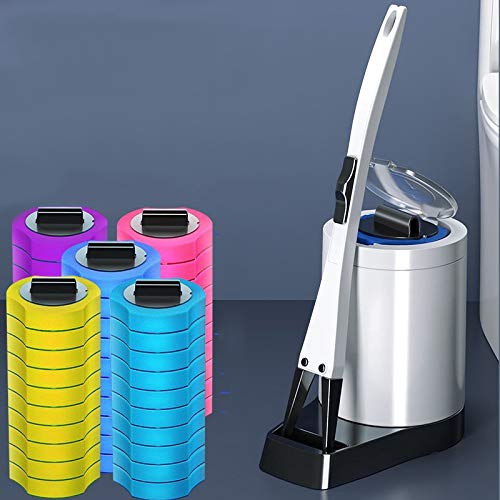 VELIHOME Disposable Toilet Brush Set with 50 Refills - Hygienic Bathroom Cleaning Tool for Toilet Bowl, Corner & Hard-to-Reach Areas - Perfect for Home, Apartment & RV Use