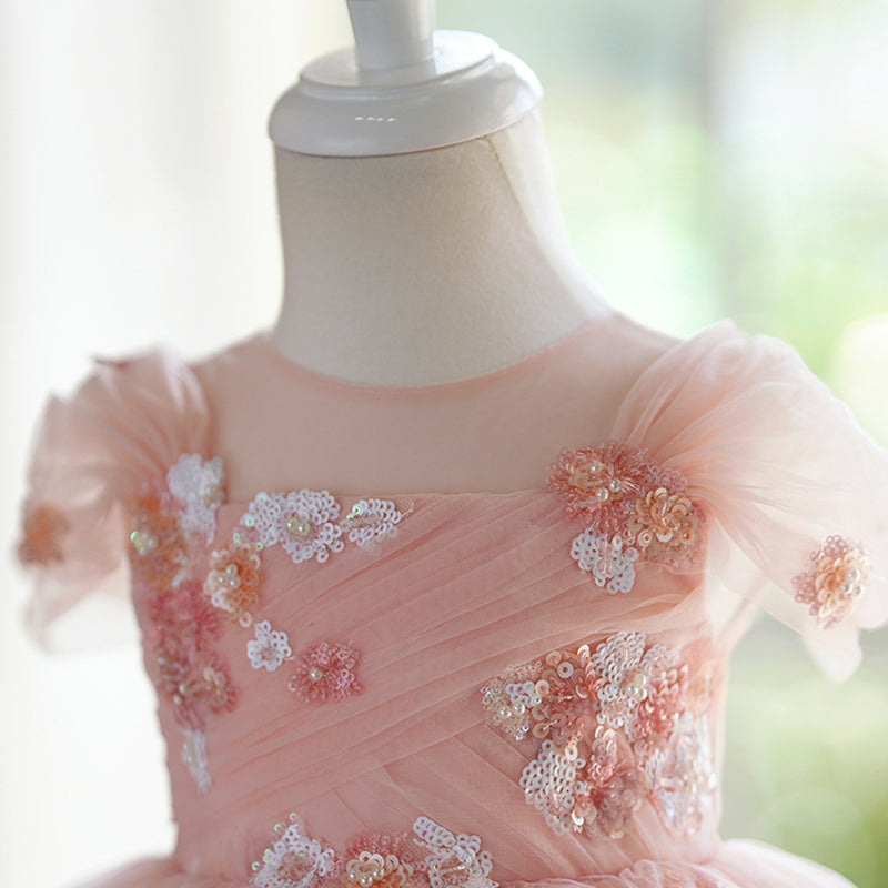 Elegant Pink Sequined Puff Princess Dress for Baby Girls - Toddler Flower Girl Dress for Weddings, Parties & Special Occasions