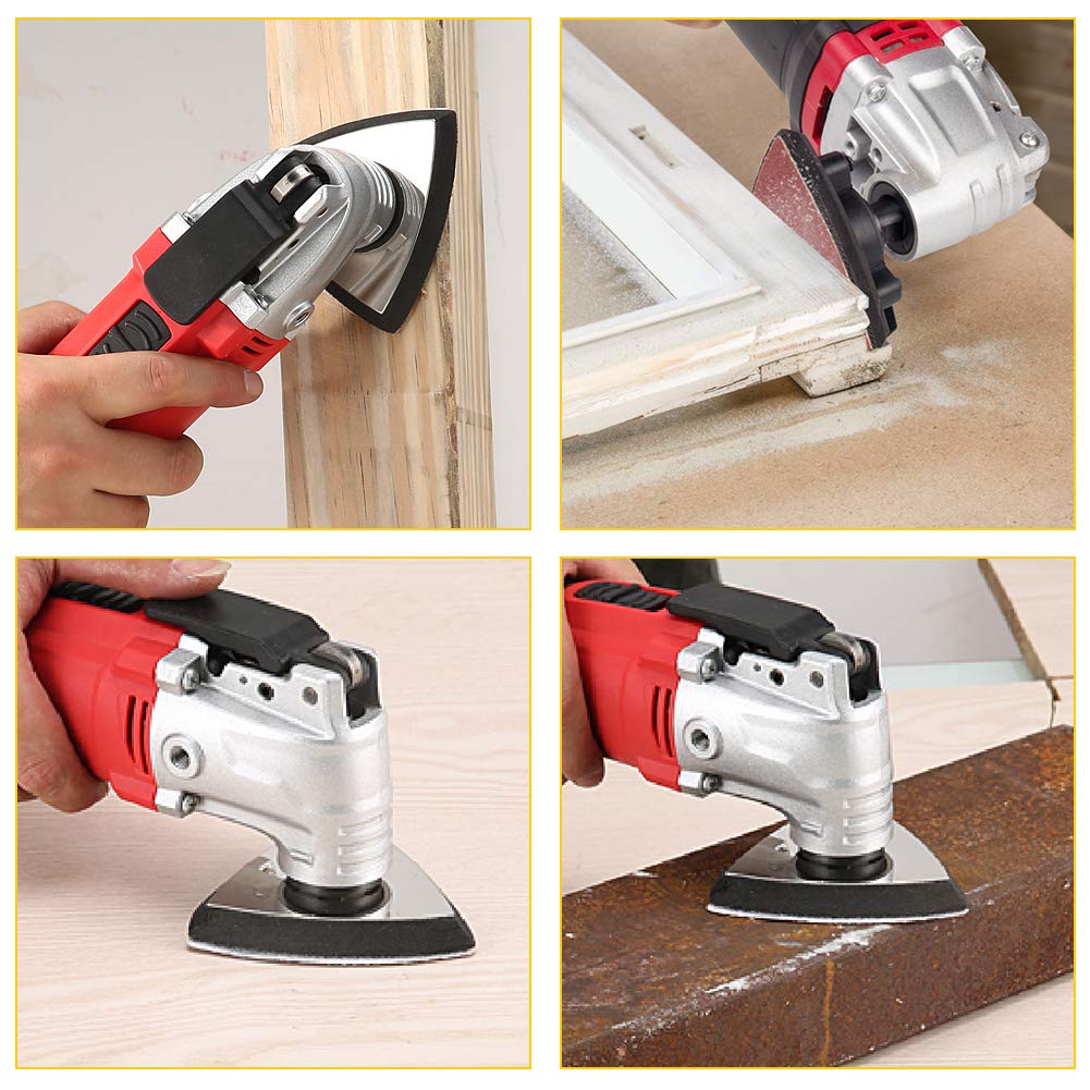 SPEEDWOX 61 Pcs 3-1/8 Inches 80mm Triangle Hook and Loop Sanding Discs with ABS Oscillating Sanding Pad - Assorted 40/60/80/120/180/240 Grits for Wood, Metal & Paint Sanding - Perfect for Detail Sanders, DIY Projects & Home Renovations