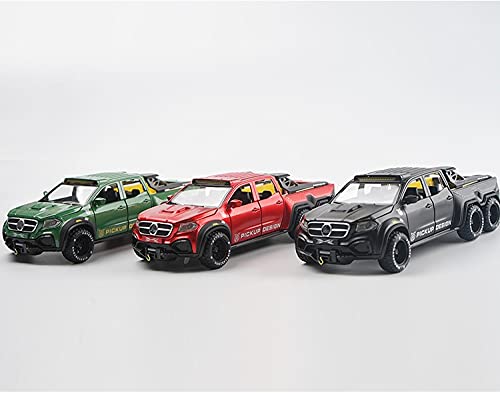 128 Scale Alloy Metal Pull Back Toy Pickup Truck with Sound & Light - Realistic Simulation Car Model for Boys - Green Miniature Vehicle for Play, Collection & Gifts
