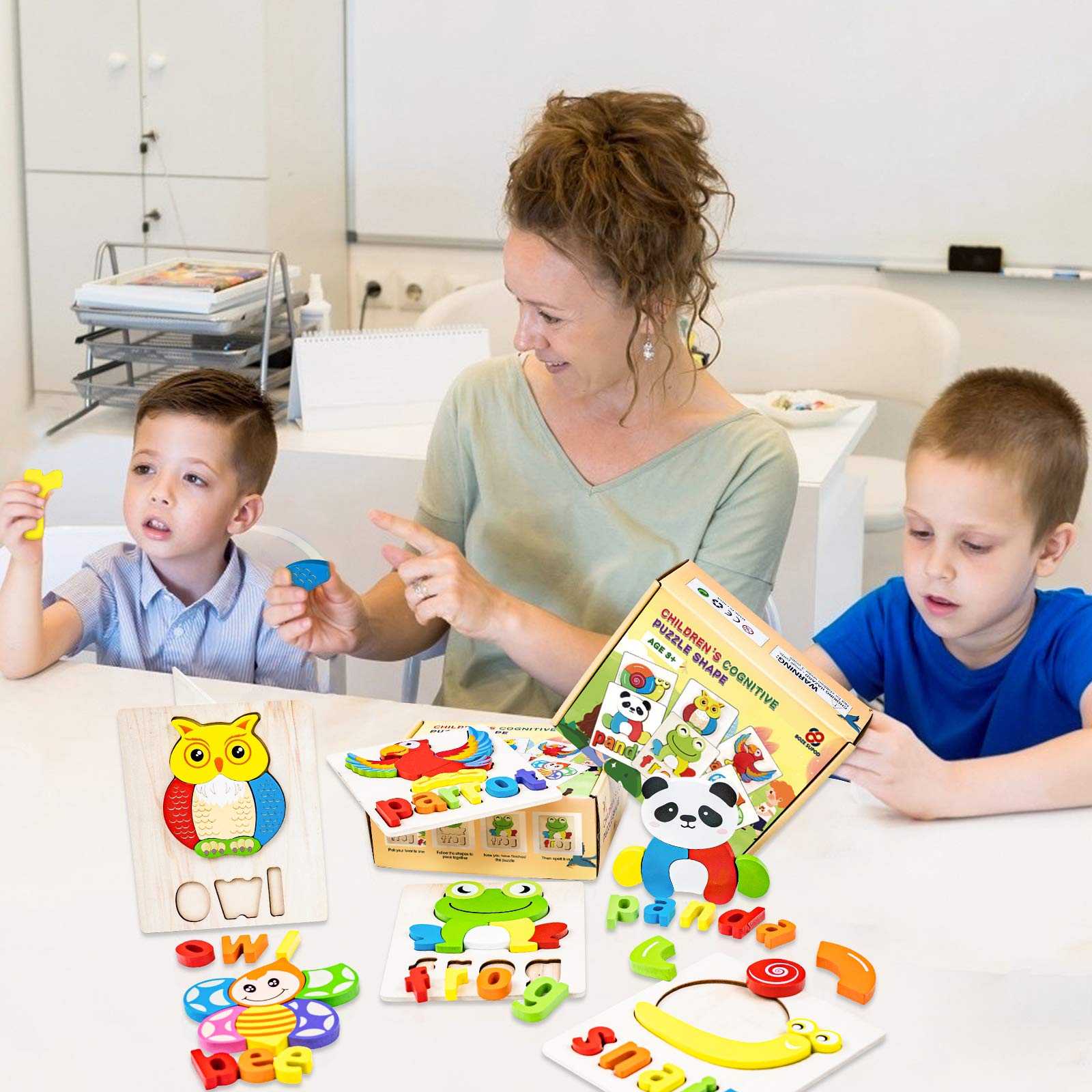 **Eco-Friendly Wooden Toddler Puzzles for 1 2 3 Year Old Boys & Girls - 6 Pack Educational Preschool Learning Toys - Perfect for Home, Classroom & Birthday Gifts**
