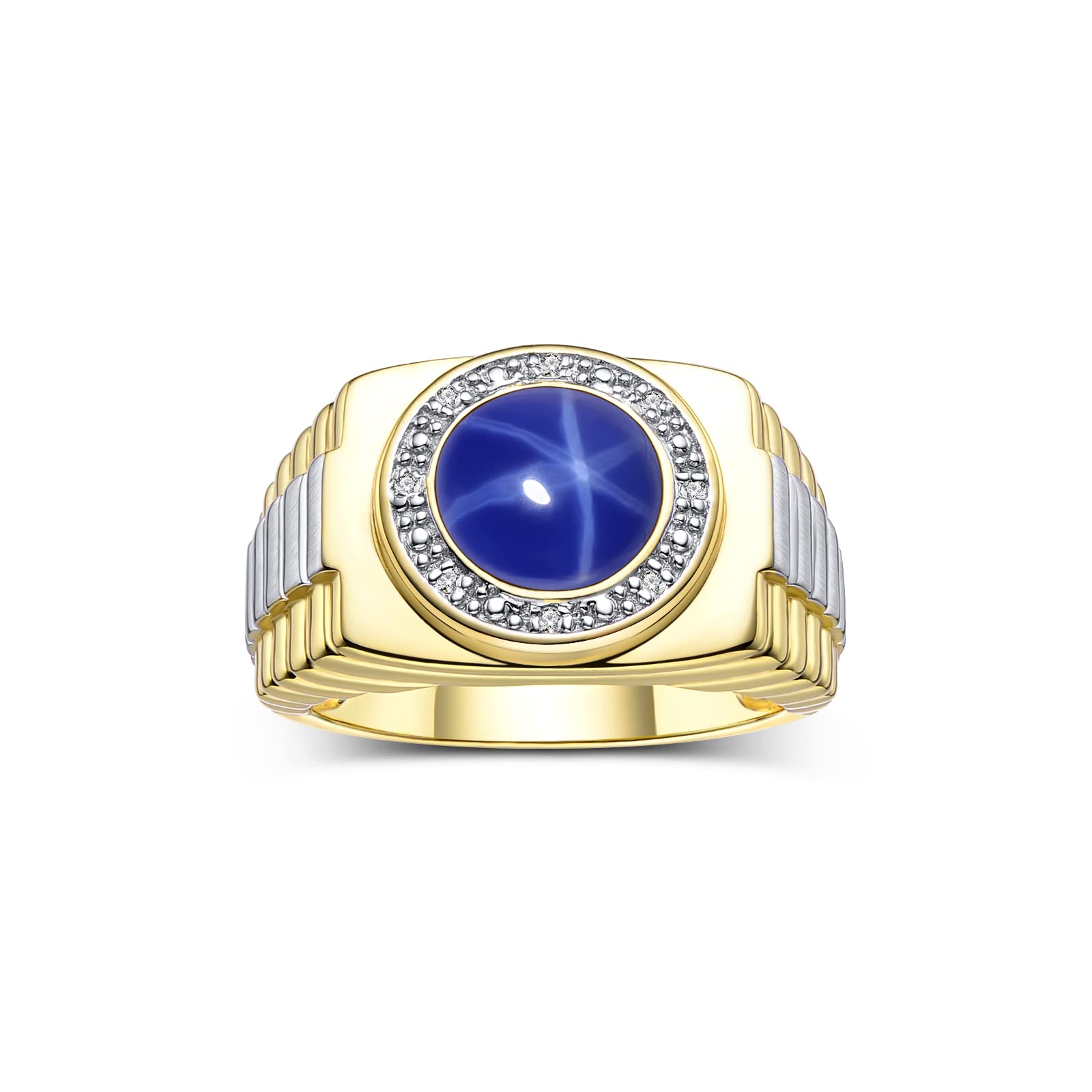 Rylos Men's Rings: Round Cabochon Gemstone & Diamond Designer Rings for Men, Yellow Gold Plated Silver Ring Sizes 8-13 - Perfect for Weddings, Anniversaries & Gifts | Stylish Men's Jewelry