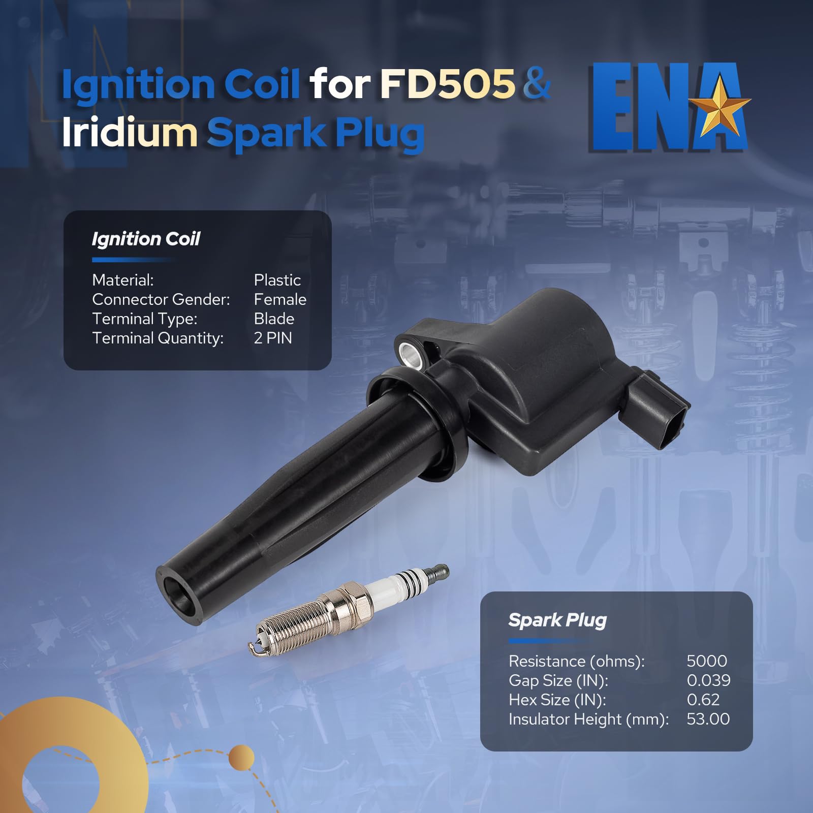 ENA Set of 4 Iridium Spark Plugs & 4 Ignition Coil Packs - Compatible with Ford Lincoln Mercury Escape CMax Fusion Transit Connect MKZ Mariner Milan 2.0L 2.5L (2010-2021) - Replacement for FD505 SP530 - Improve Engine Performance & Fuel Efficiency
