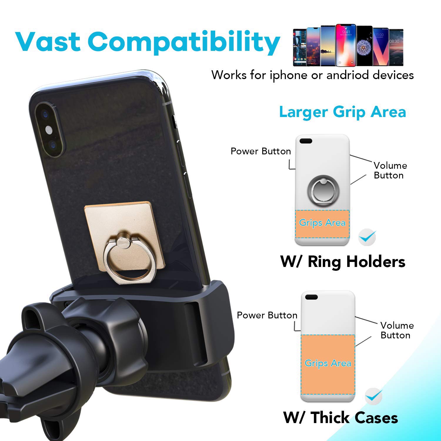 2-Pack Universal Car Vent Phone Mount - Expandable Grip for Safe Driving