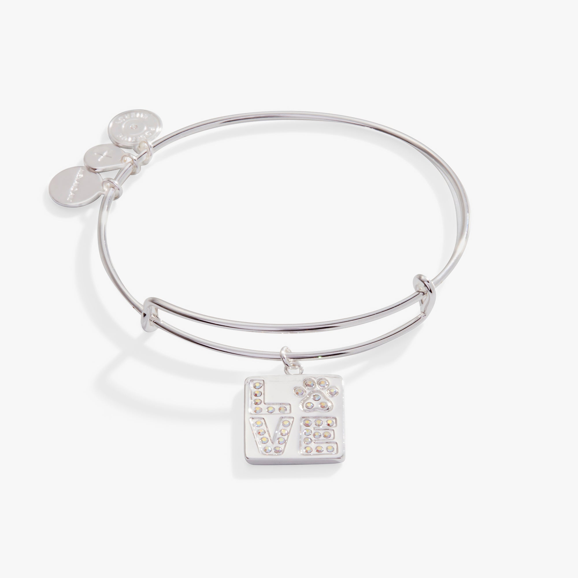 LOVE Pave Paw Print Charm Bangle Bracelet - Dainty Animal Jewelry for Women, Perfect Gift for Dog Lovers & Pet Owners - Ideal for Valentine's Day, Anniversary & Everyday Wear