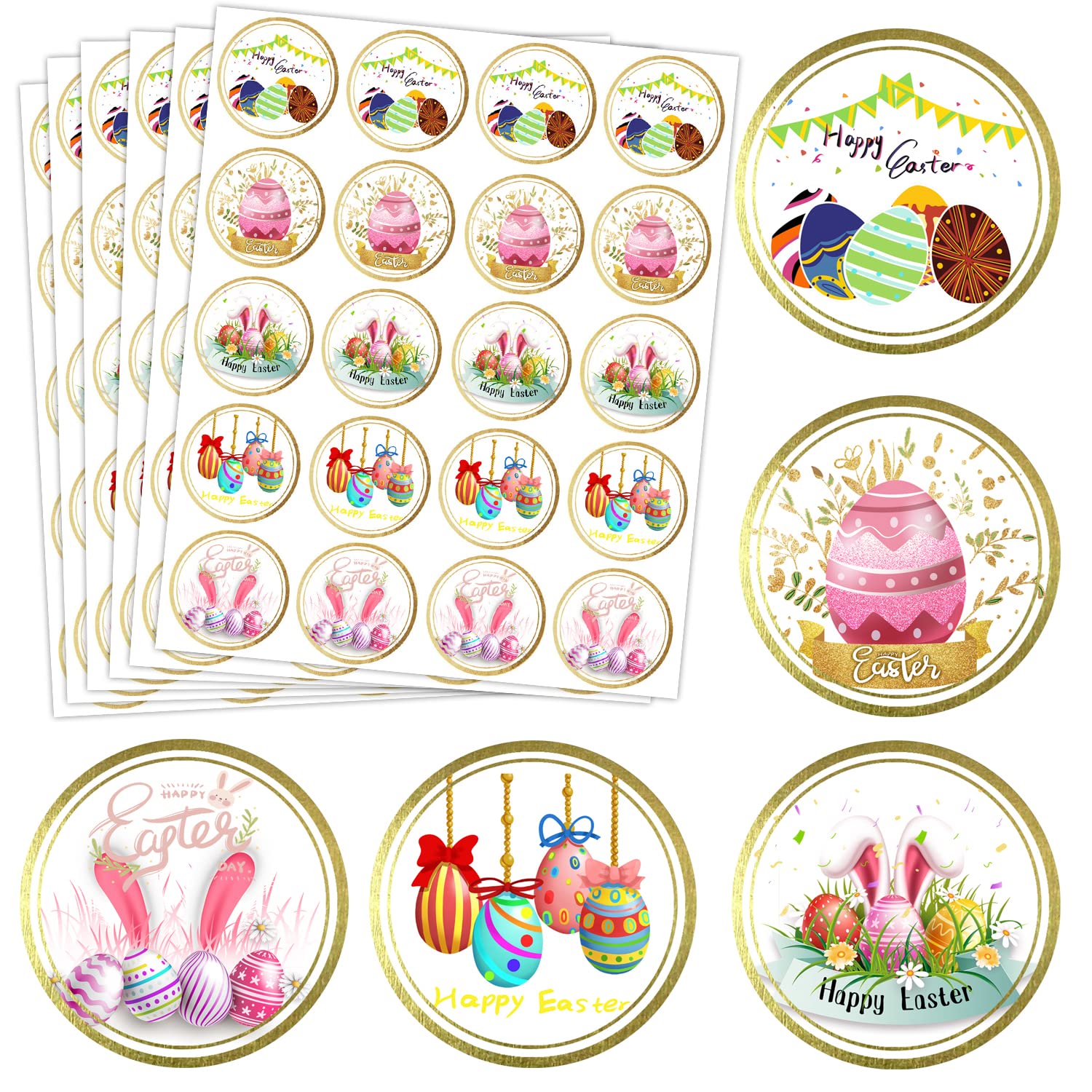 Happy Easter Bunny Stickers for Kids - 200PCS Self-Adhesive Egg Labels for Party Decor, Cards & Gifts