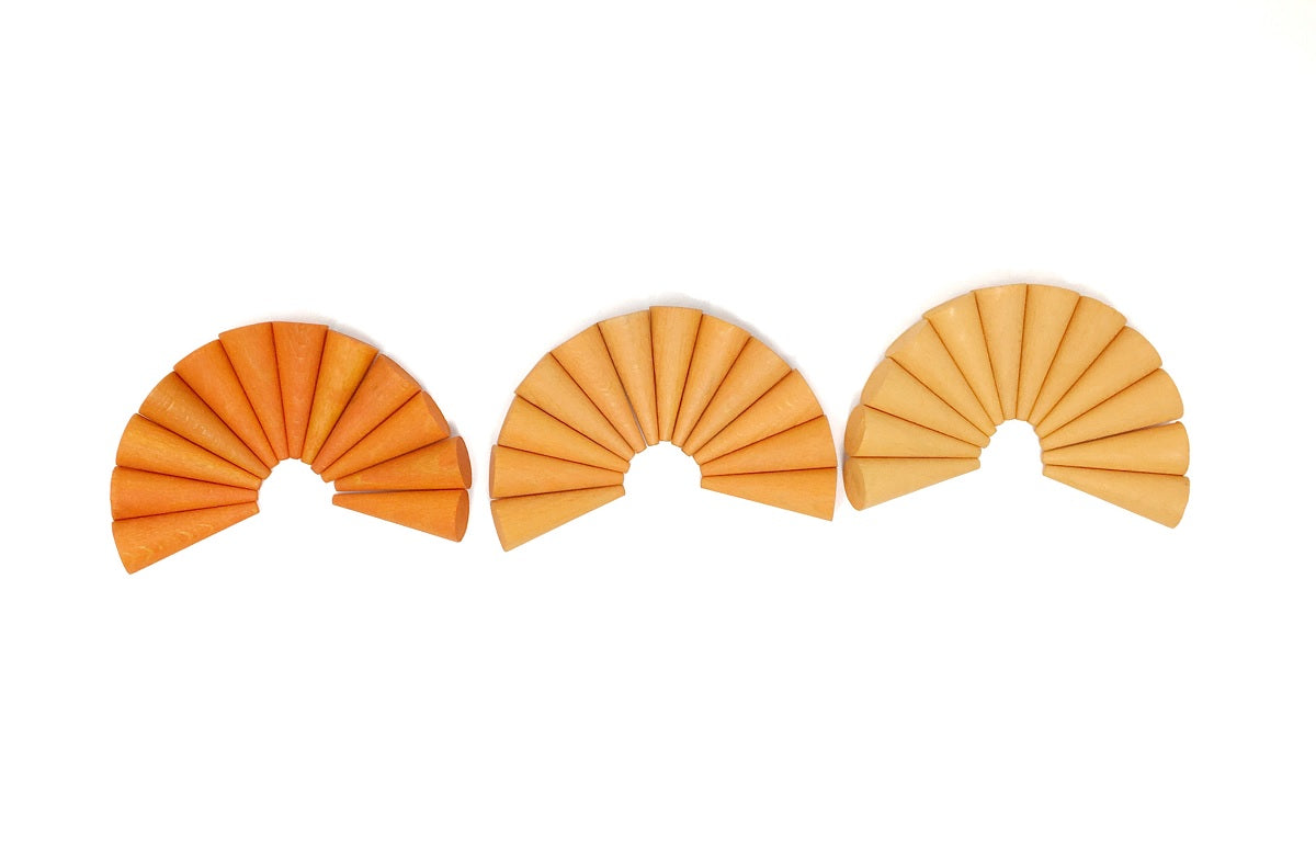 Grapat 36-Piece Wooden Mandala Cones in Orange - Montessori Sensory Toys for Kids, Open-Ended Play & Educational Activities - Perfect for Waldorf Classrooms, Homeschooling & Creative Learning