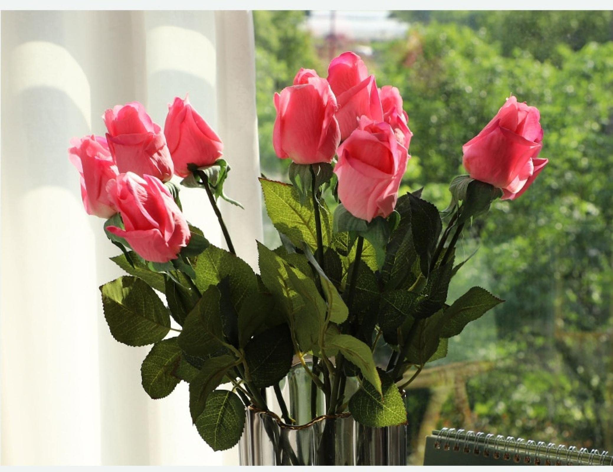 10pcs Artificial Rose Flowers - Realistic Fake Roses for Home Decor, Wedding Centerpieces, Office & Table Decor - Perfect for Living Room, Dining Room, Bedroom, Potted Plant Displays (Red)
