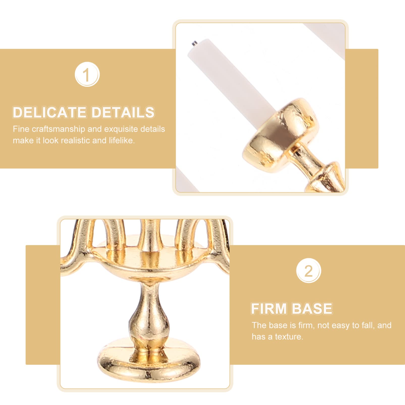 1/12 Scale Mini Dollhouse Candles - Golden Three-Head Candle Stick Model for Dollhouse Decor Accessories | Perfect for Miniature Room Displays, DIY Dollhouse Projects & Collectible Scenes