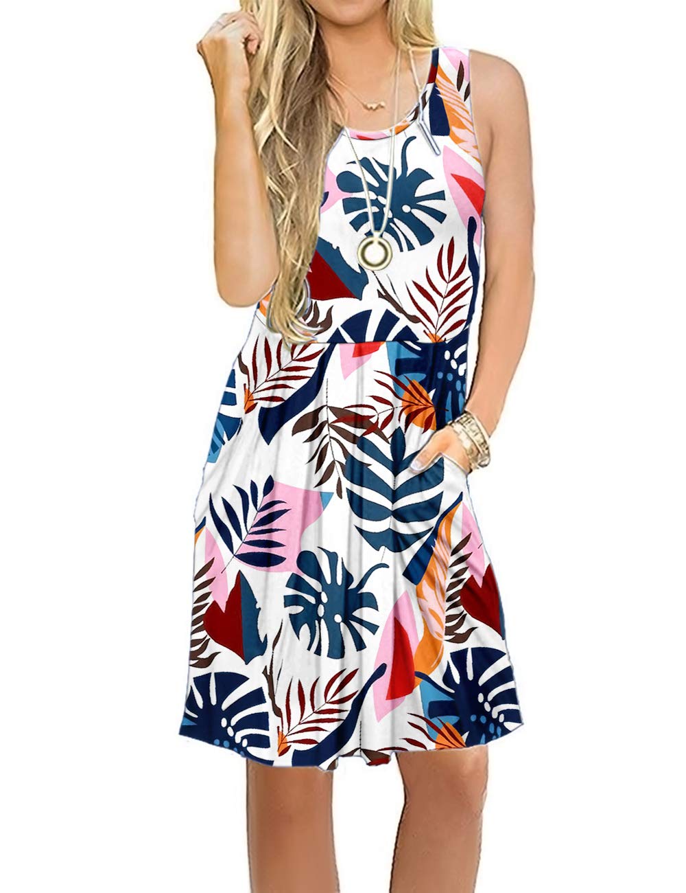 Women's Summer Casual T-Shirt Dress - AUSELILY Beach Cover Up Plain Pleated Tank Dress for Vacation, Poolside & Outdoor Activities