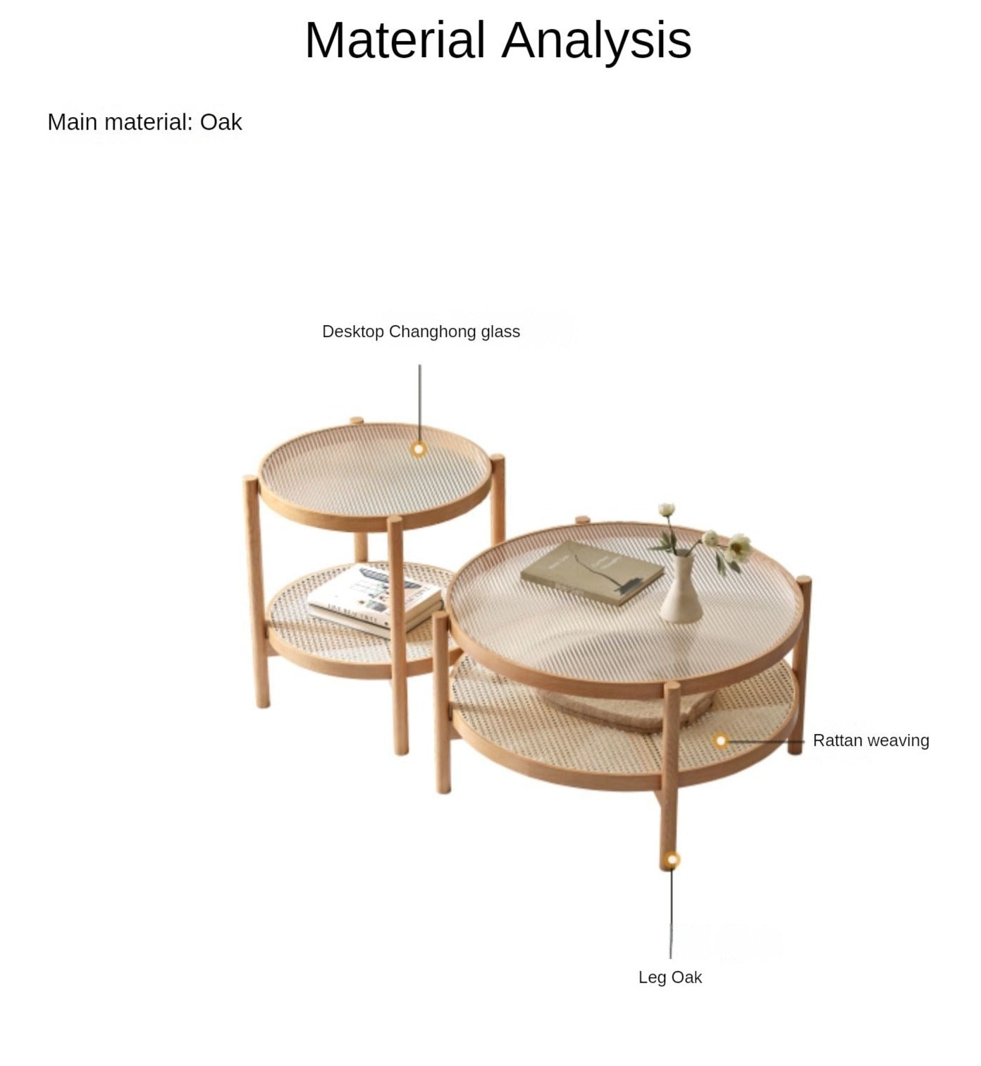 Stylish Oak Solid Wood Coffee Table with Glass Top and Rattan Accents - Perfect for Living Room, Lounge, and Home Decor