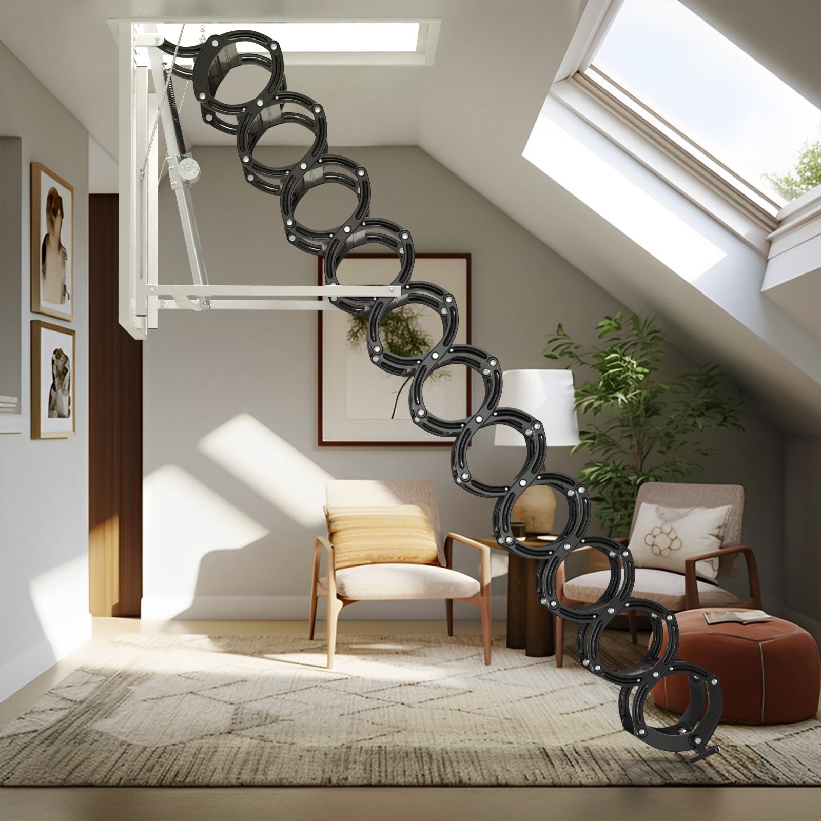 11 Steps 3m Electric Attic Ladder - Aluminum Folding Loft Ladder with Remote Control (31.5