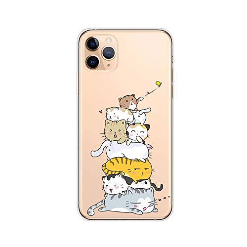 Cute Stacked Cat Design TPU Protective Clear Case for iPhone 11 Pro Max (6.5 Inch) - Funny Cartoon Animal Phone Cover with Shock Absorption | Perfect for Daily Use, Work, Travel & Gift Giving