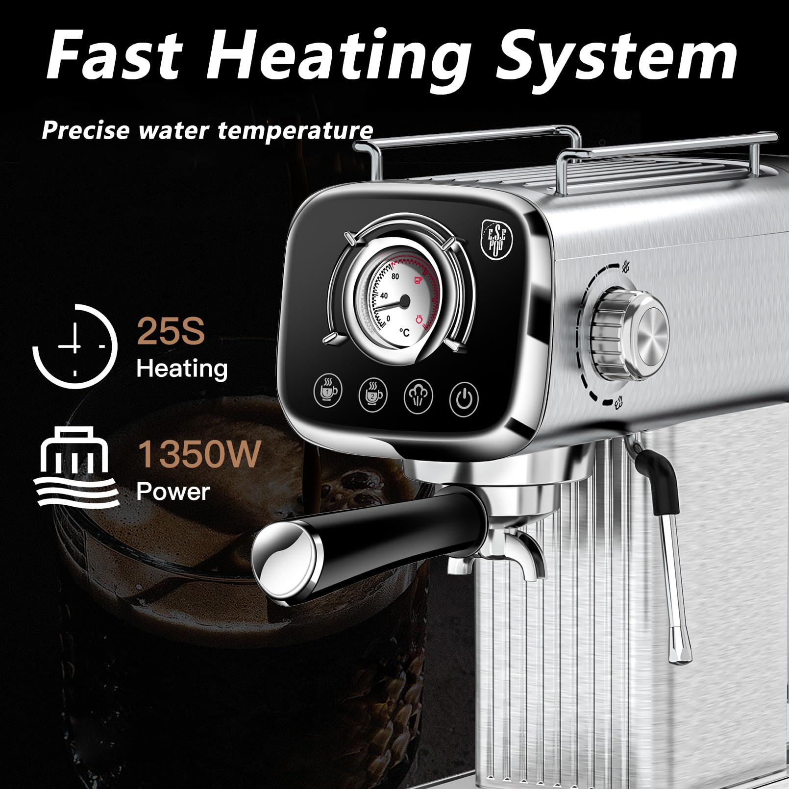 PlumChef 20 Bar Professional Espresso Machine with Milk Frother - Compact Home Coffee Maker, 34oz Water Tank, Steam Wand & Temperature Gauge - Perfect for Latte, Cappuccino & Espresso - Ideal for Home Baristas & Coffee Lovers