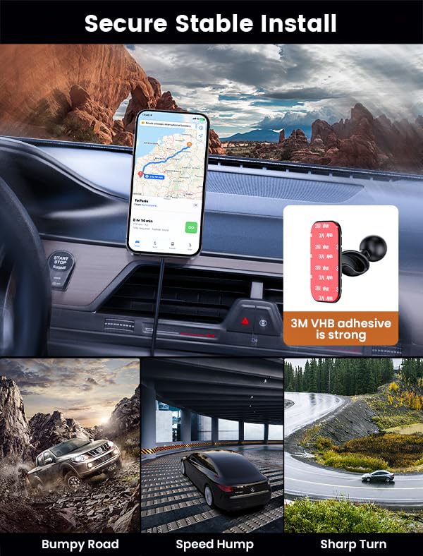 MOKPR 15W MagSafe Car Mount Charger - Magnetic Wireless Car Phone Holder for iPhone 14/13/12 - Fast Charging with RGB LED - Compatible with Dashboard & Air Vent - Perfect for Road Trips & Hands-Free Driving