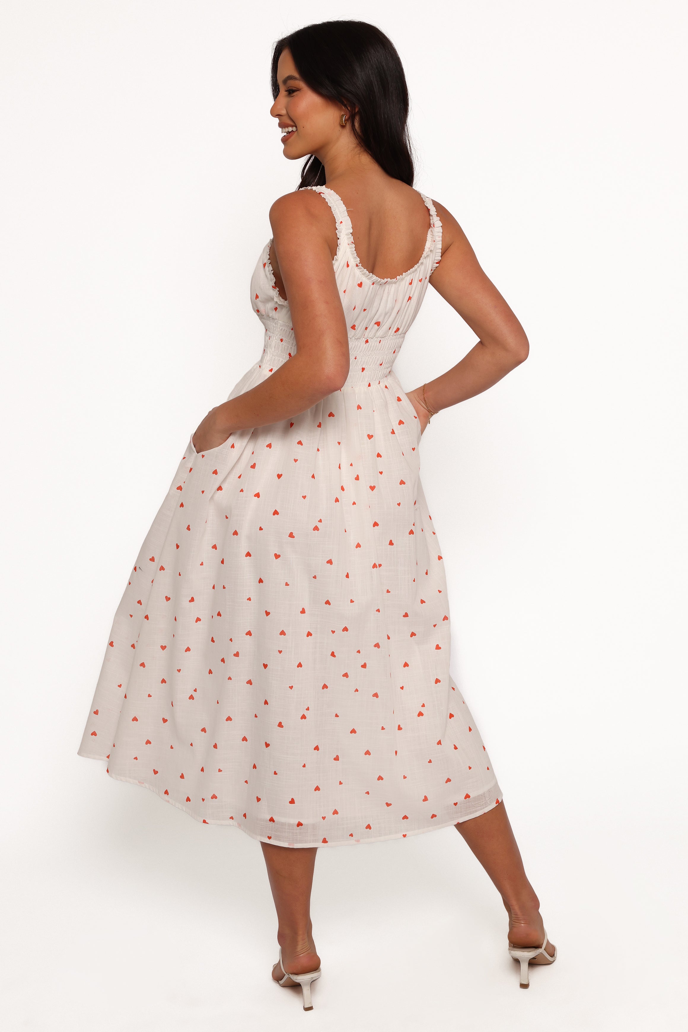 Auguste Midi Dress with Ditsy Heart Print - Floral Summer Dress for Women | Perfect for Beach Vacations, Date Nights & Garden Parties