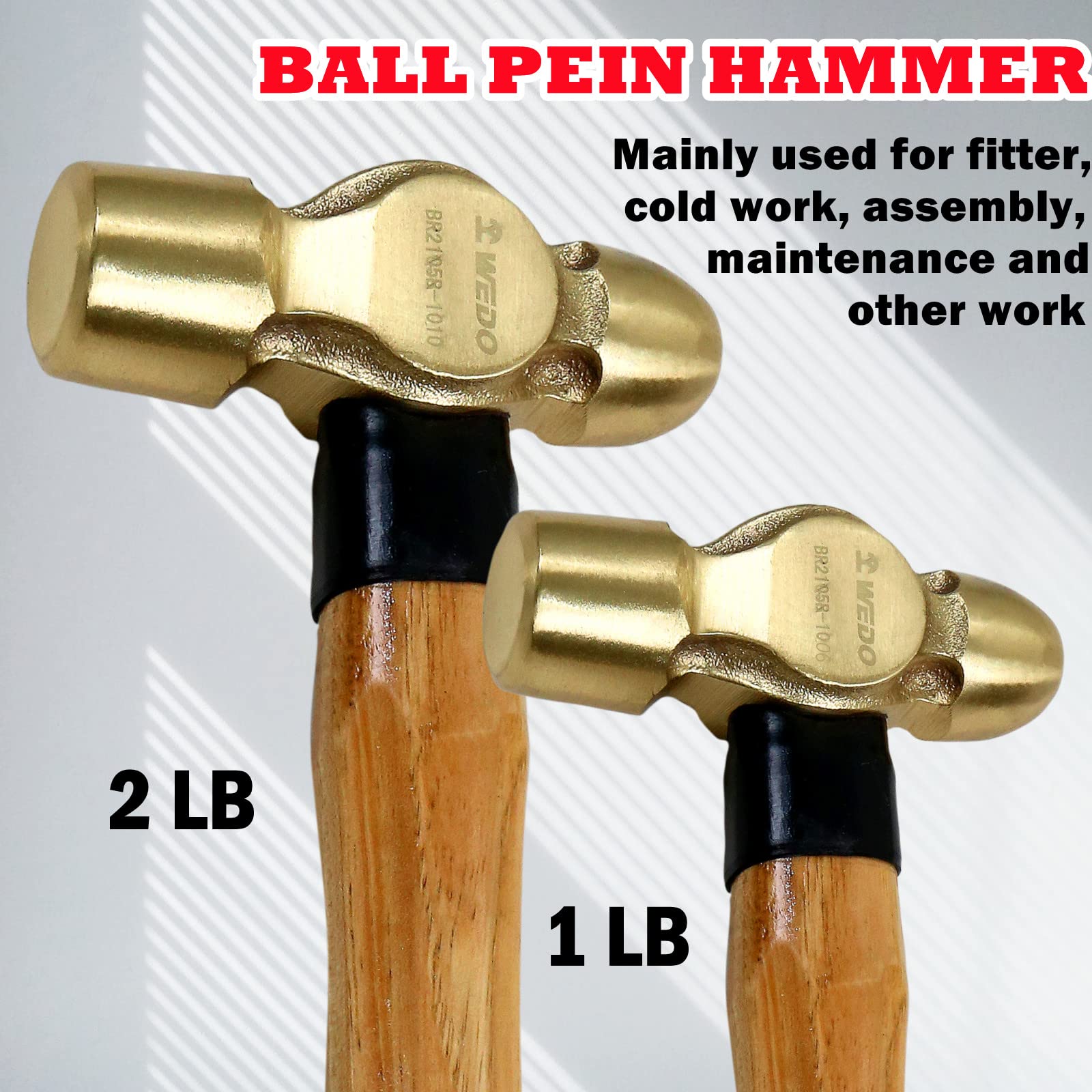 WEDO 5-Piece Professional Hammer Set with Wooden Handle - 3lb Sledge Hammer, 1.5lb Drum Hammer, 1lb & 2lb Ball Pein Hammers, 0.7lb Scaling Hammer - Perfect for Construction, Woodworking, Metalworking & DIY Home Projects