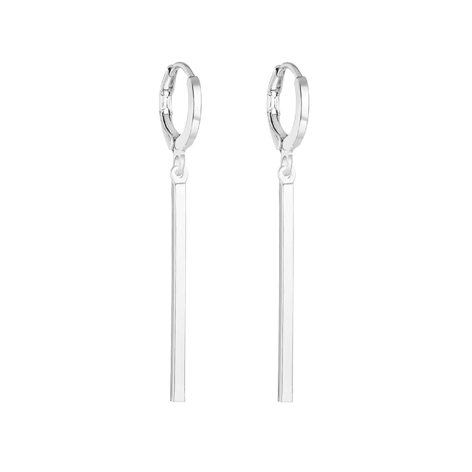 Trendy Silver Bar Hoop Drop Earrings for Women & Teens - Dangle Wrap Cuff Stud Earrings - Perfect for Parties, Dating & Everyday Wear
