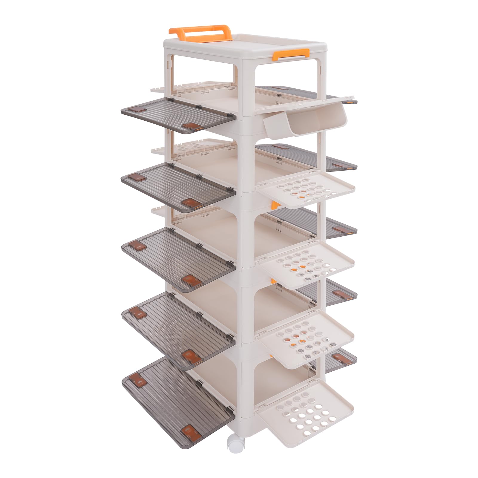 5-Tier Rolling Foldable Storage Organizer with Wheels & Side Basket - Collapsible Plastic Storage Cabinet for Bedroom, Living Room, Kitchen, Bathroom - Space-Saving Closet Organization Solution for Home & Office Use