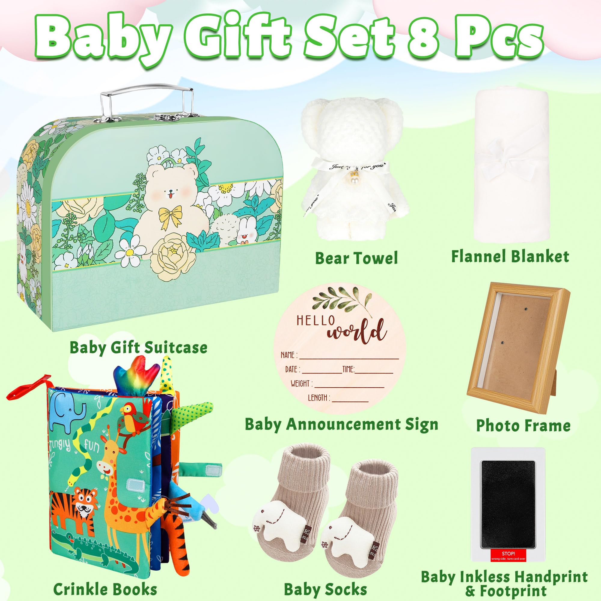 8PCS Baby Shower Gift Set for Newborn Girls & Boys - Soft Baby Blankets, Funny Socks, Keepsake & Milestone Cards - Unique Newborn Essentials Gift for Baby Showers, Birthdays & Welcome Home Celebrations